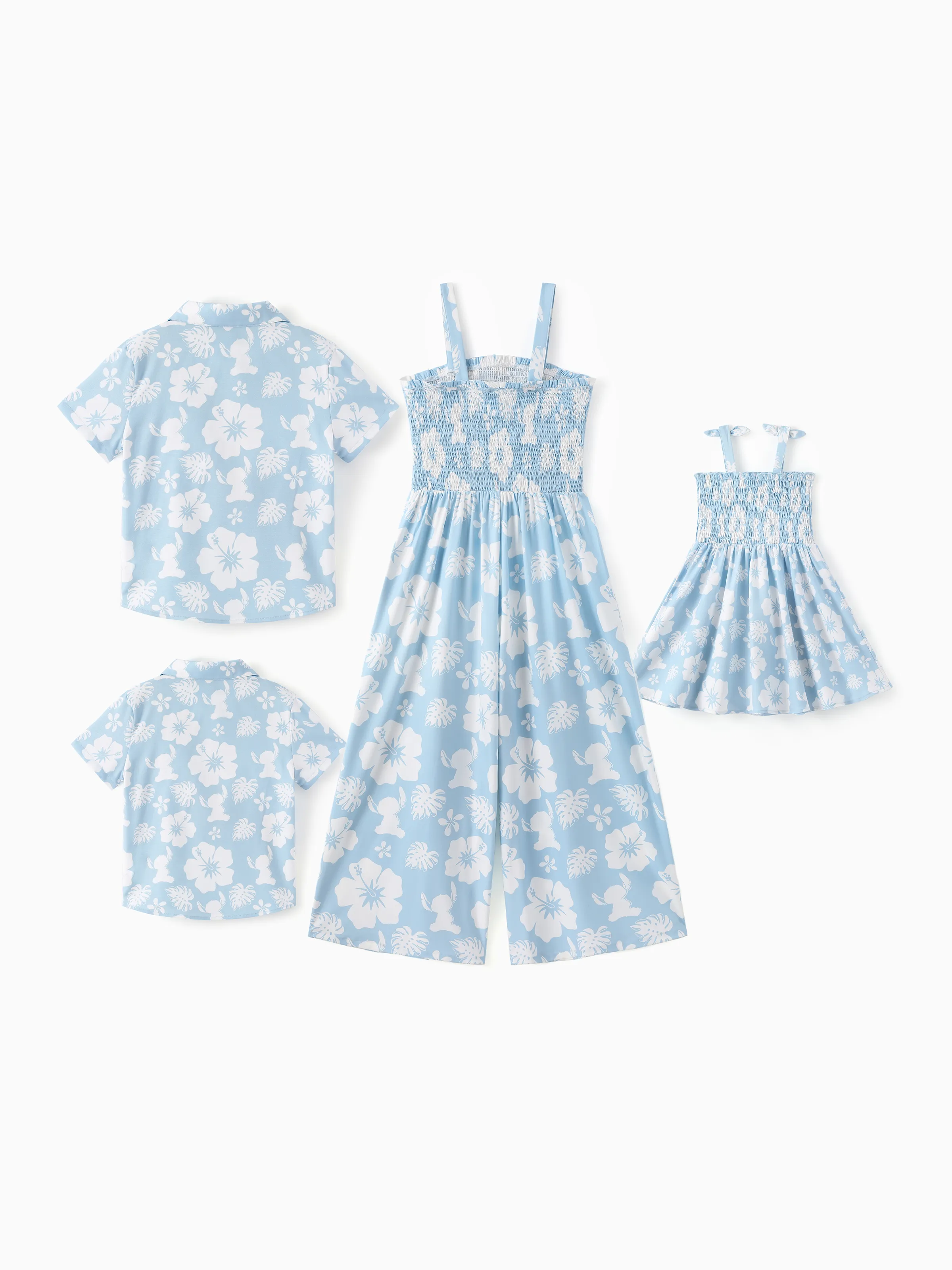 Disney Stitch Matching Family Tropical Floral Jumpsuit/ Dress/ Shirt Light Blue - Image 6