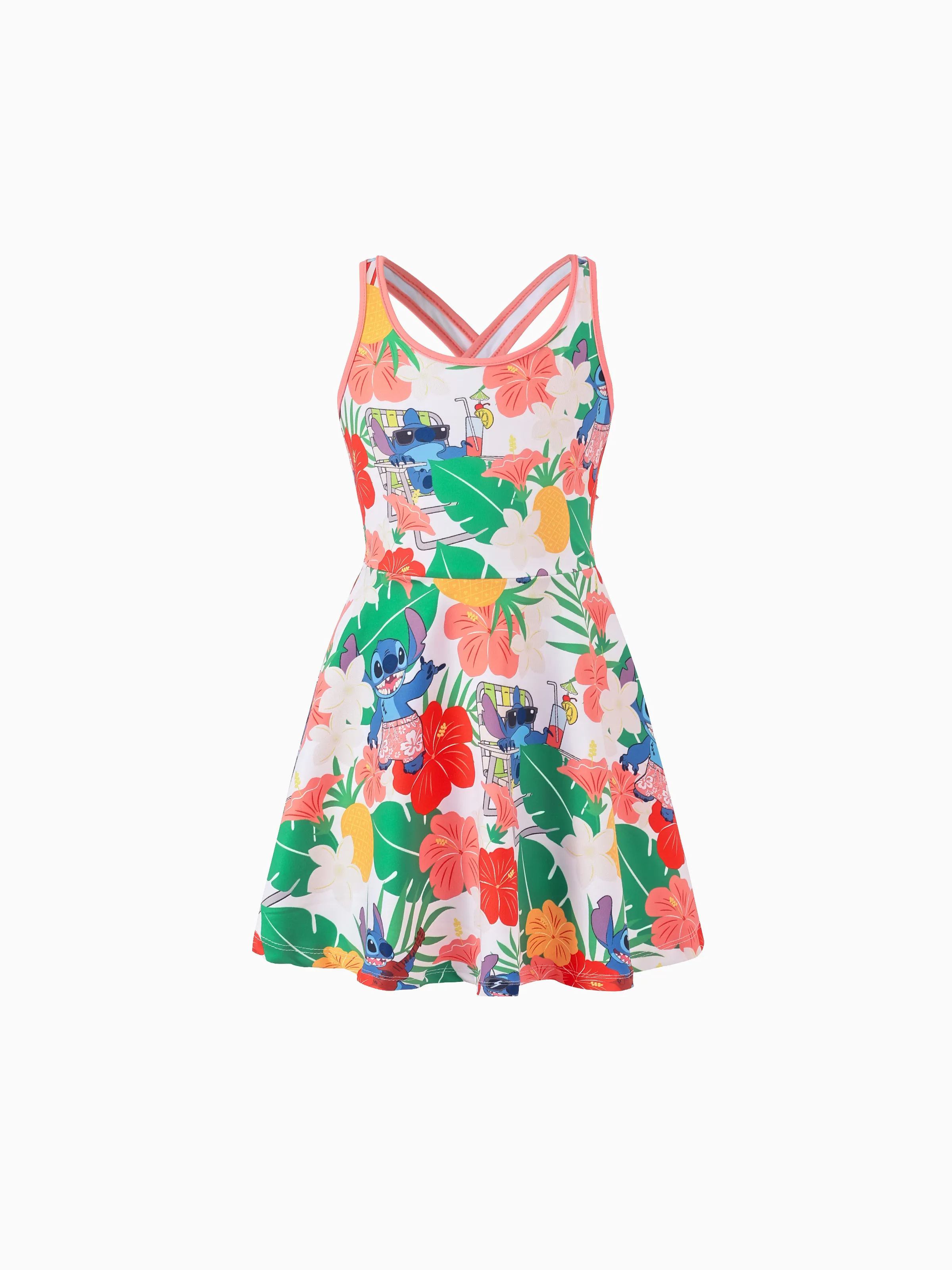 Disney Stitch Mommy & me Tropical Floral Sporty Dress with Built-in Shorts & Pockets/ Cotton Top Multi-color - Image 12