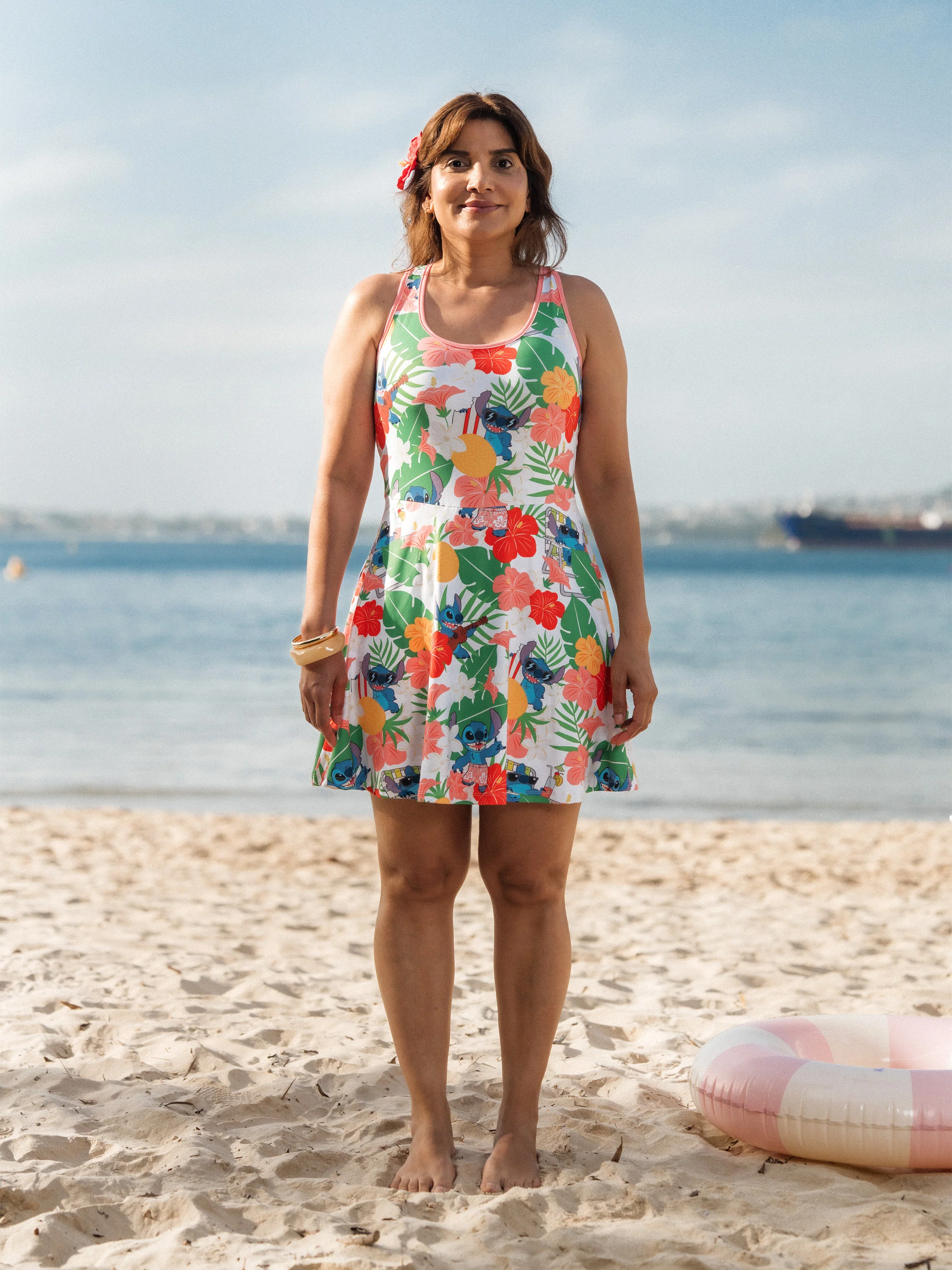 Disney Stitch Matching Family Tropical Floral Sporty Dress with Built-in Shorts & Pockets/ Cotton Top Multi-color - Image 3