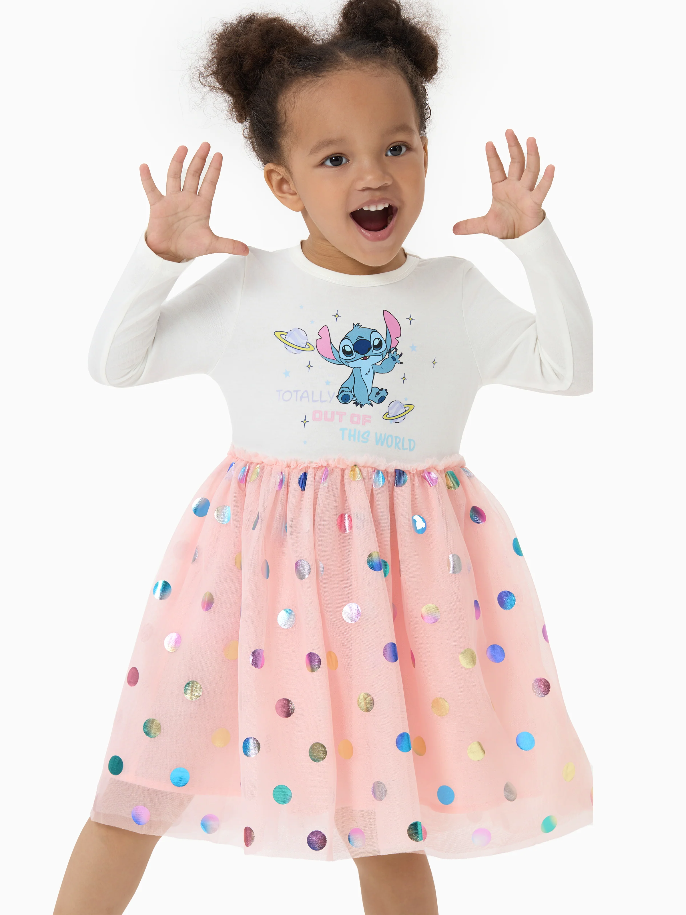 Disney Stitch Toddler Girl 62% Cotton Printed Mesh Dress White - Image 3