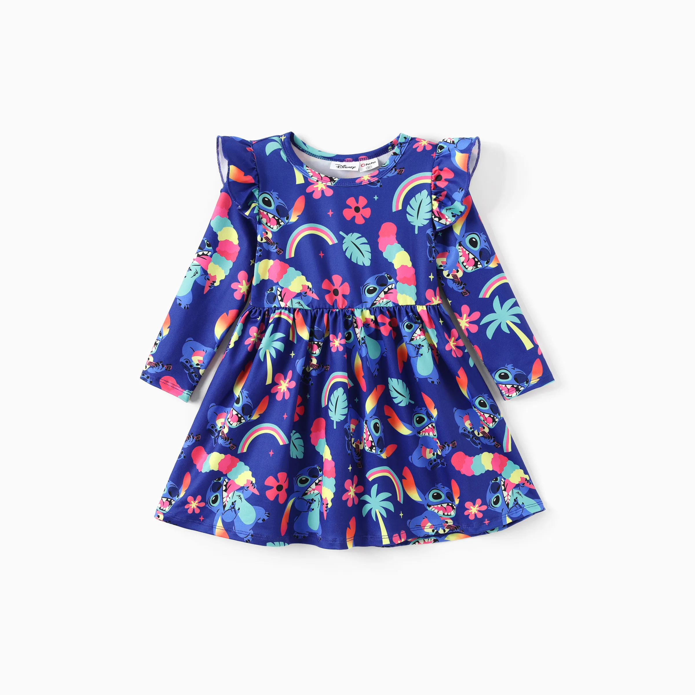 Disney Stitch Toddler Girl Stitch Flutter-sleeve Ruffle Dress Deep Blue - Image 8