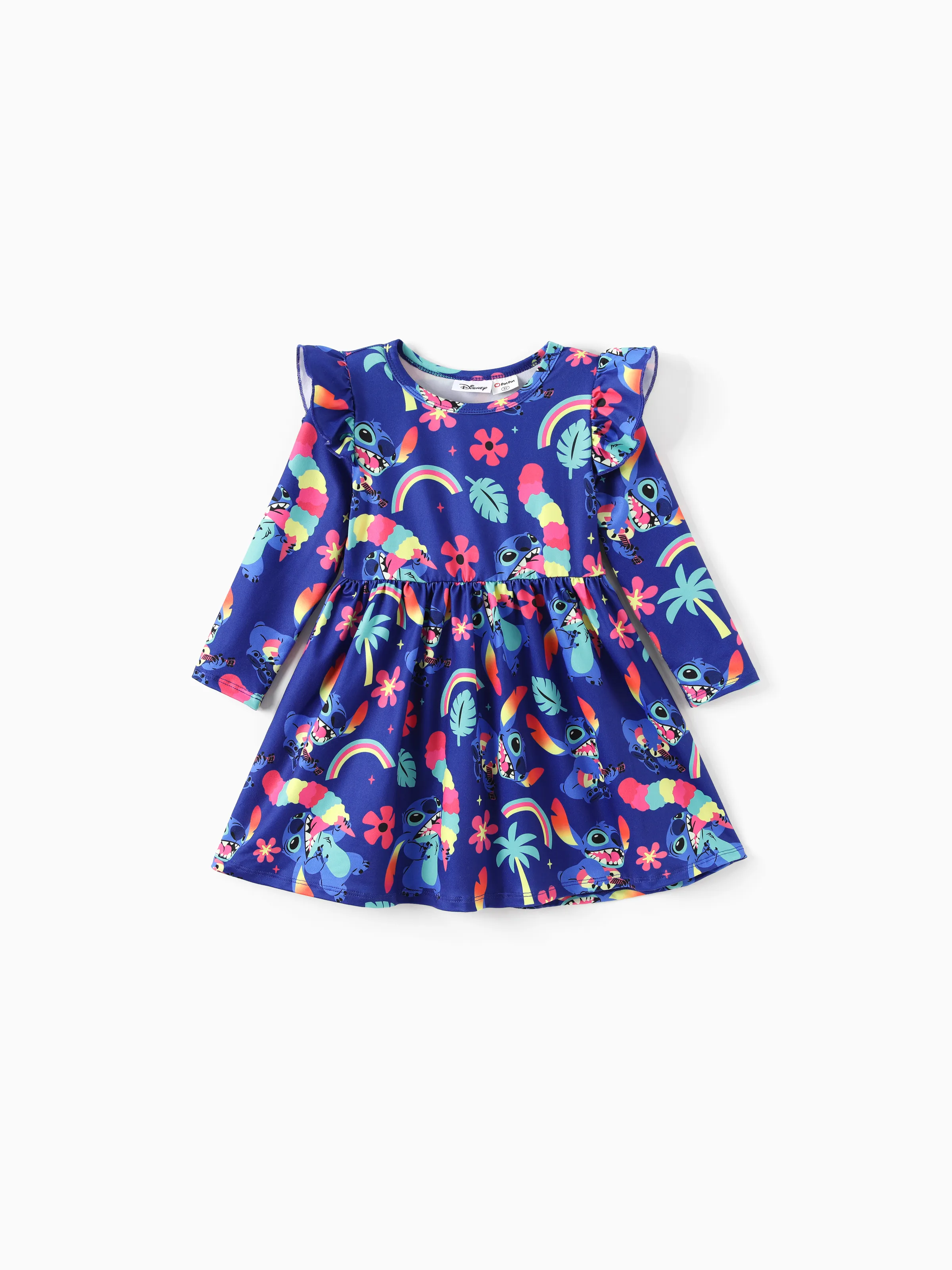 Disney Stitch Toddler Girl Stitch Flutter-sleeve Ruffle Dress Deep Blue - Image 9