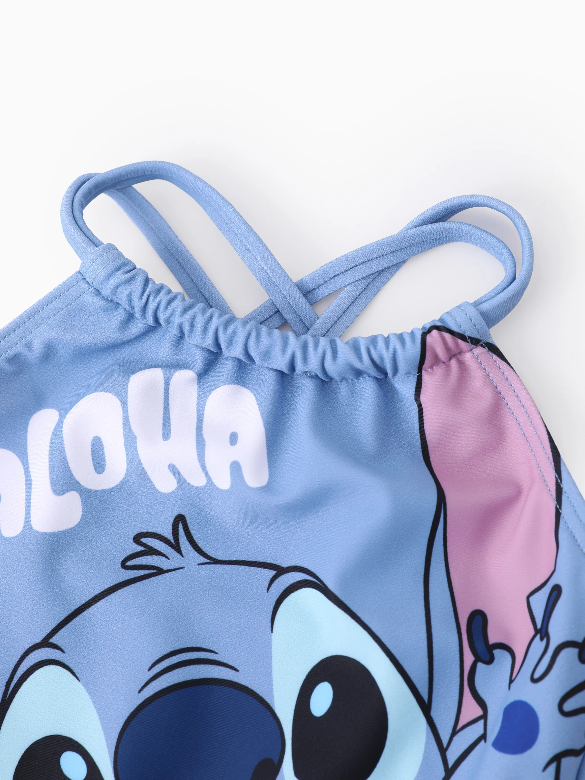 Disney Stitch Toddler/Kid Girl 1pc Character Big Pattern /Floral Allover Print Off-shoulder UPF 50+ Swimsuit Royal Blue - Image 4