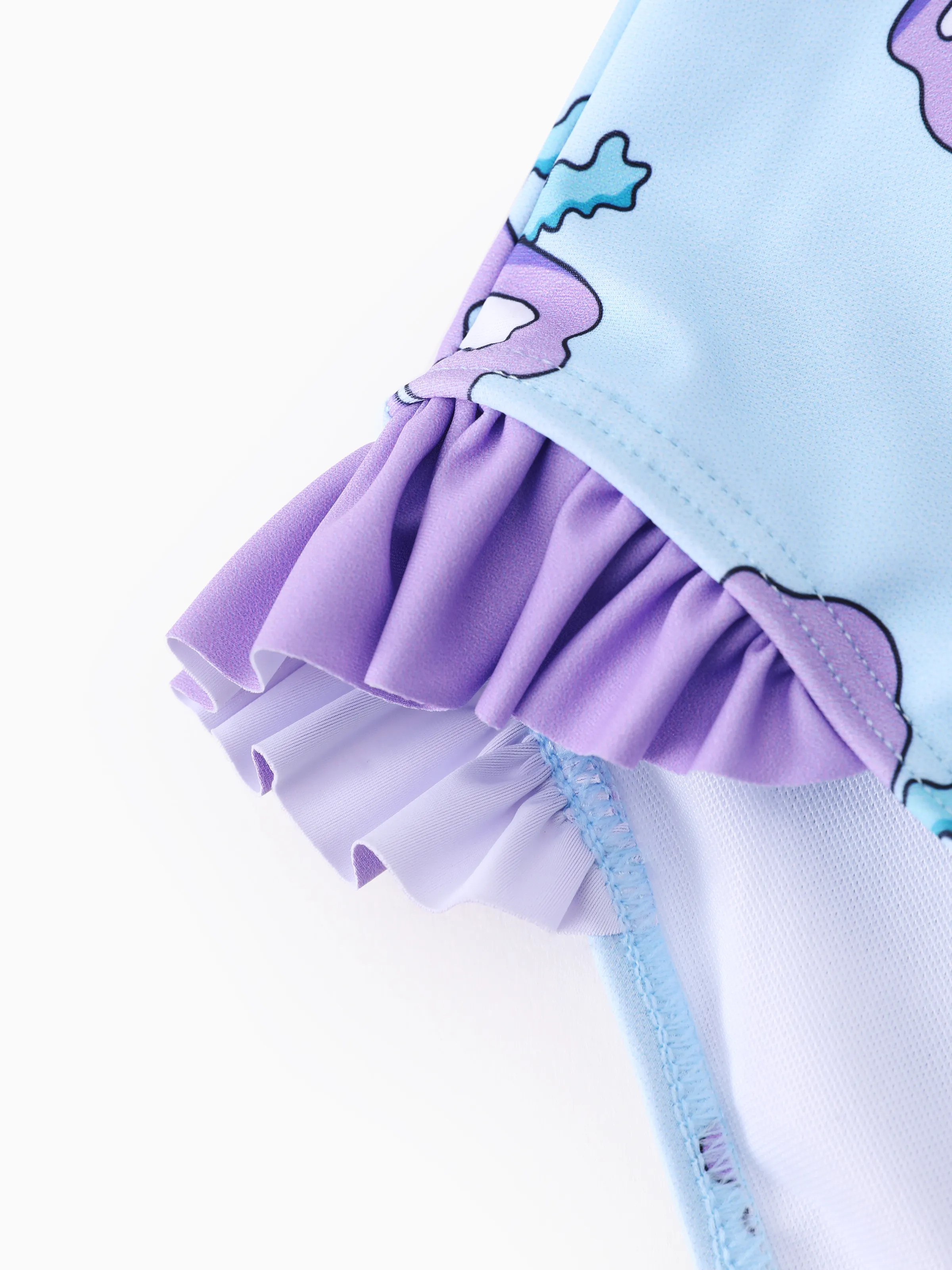 Disney Stitch Toddler/Kid Girl 1pc Floral/Colorful Striped Print Off-shoulder RuffledUPF 50+ Swimsuit Purple - Image 6