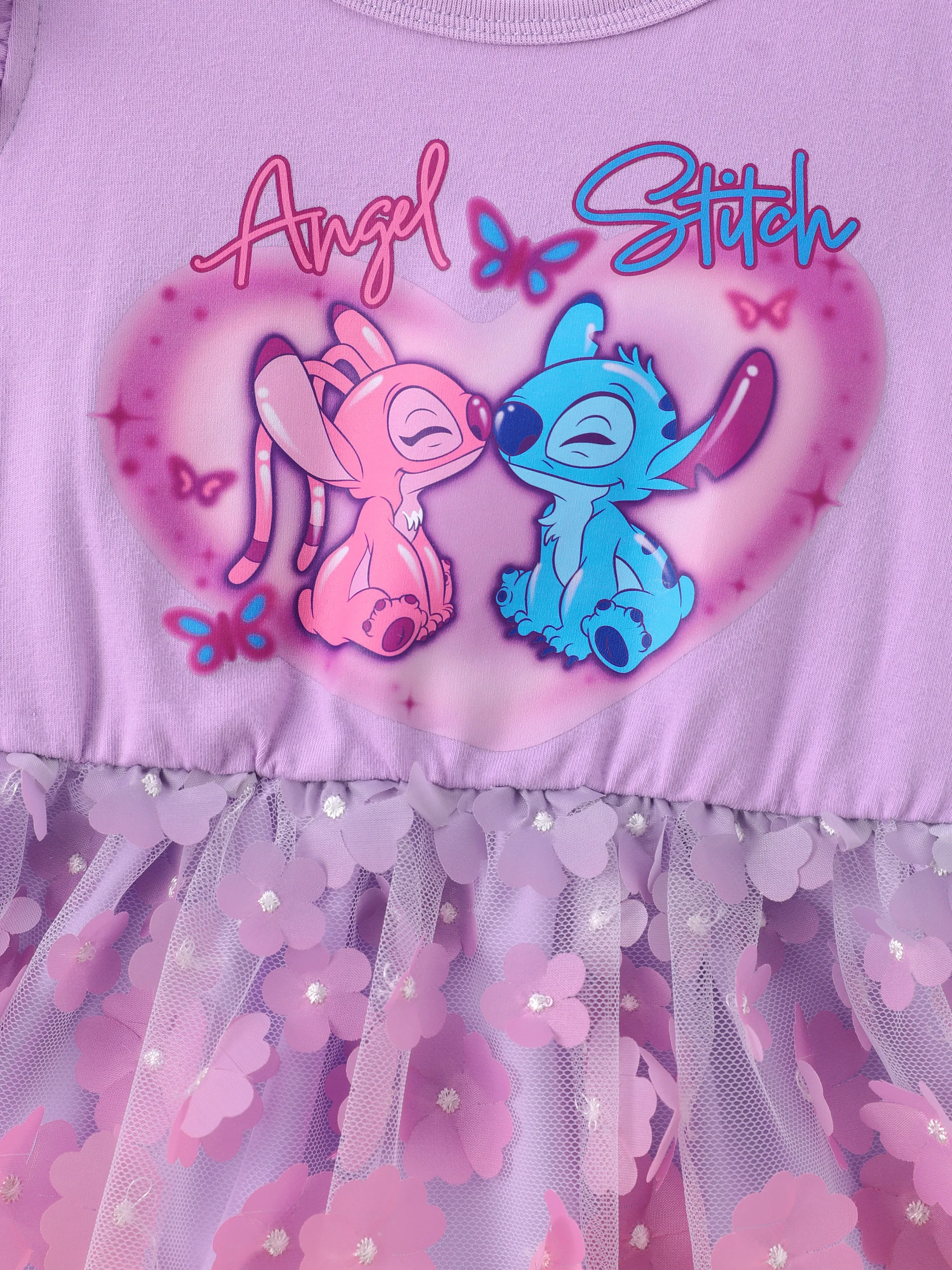 Disney Stitch Toddler/Kid Girl 2pcs Cotton Character Heart Floral Pattern Gradient Mesh Dress Purple - Image 2
