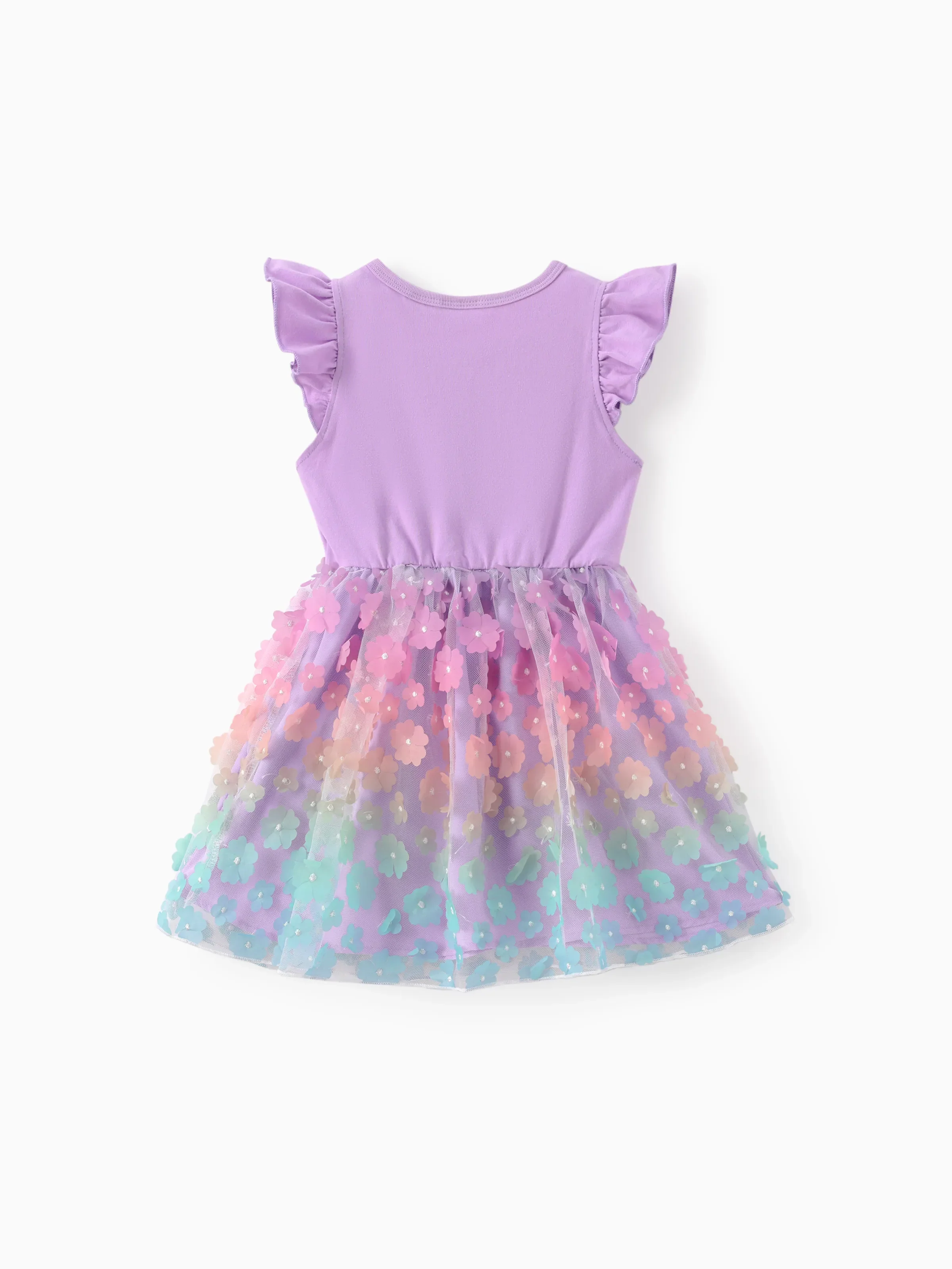 Disney Stitch Toddler/Kid Girl 2pcs Cotton Character Heart Floral Pattern Gradient Mesh Dress Purple - Image 3