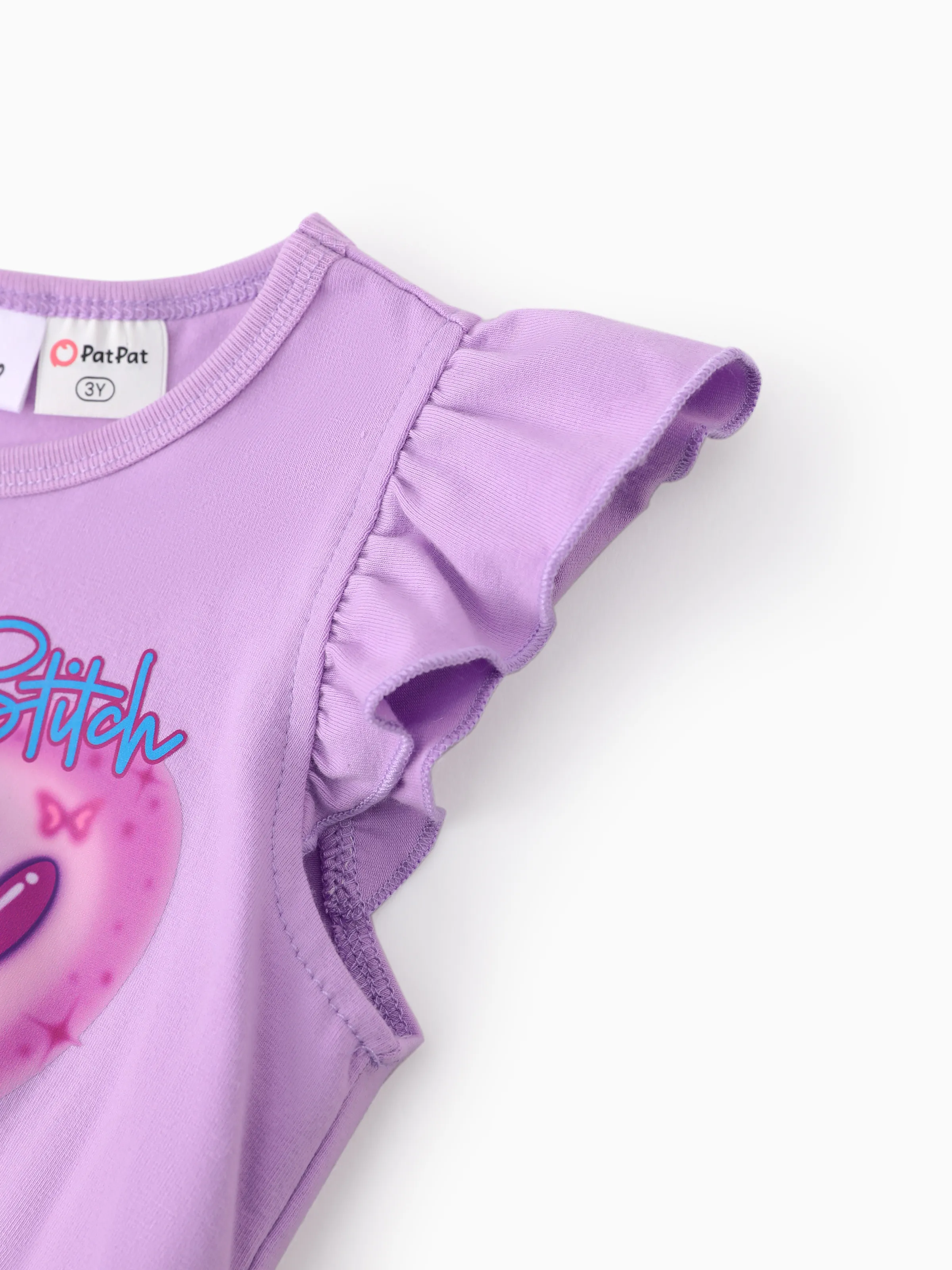Disney Stitch Toddler/Kid Girl 2pcs Cotton Character Heart Floral Pattern Gradient Mesh Dress Purple - Image 5