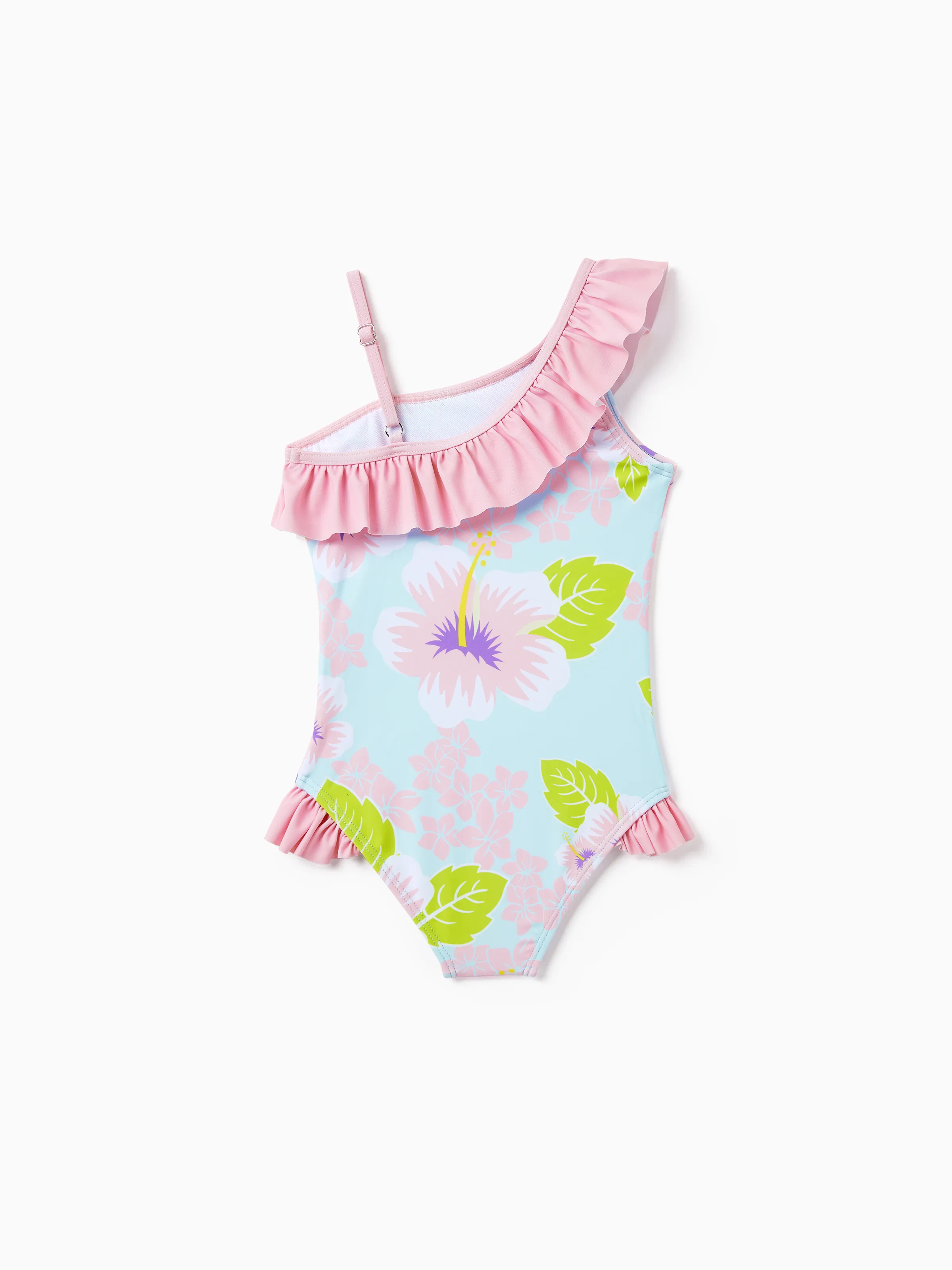 Disney Stitch Toddler/Kid Girl UPF50+ One-shoulder Ruffle Swimsuit Coral - Image 3