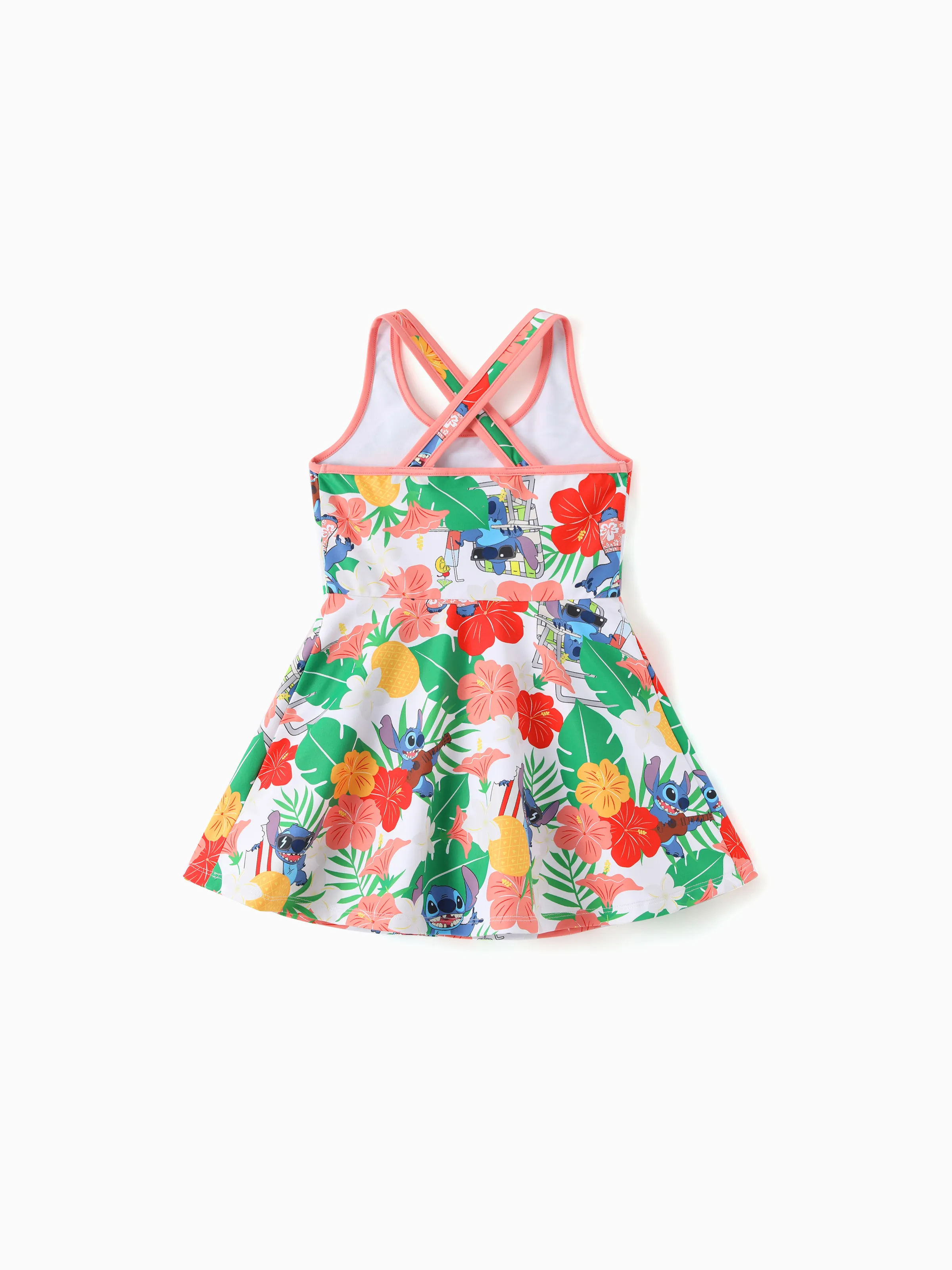 Disney Stitch Toddler/Kid Girl Tropical Floral Sporty Dress/ Cotton Top Multi-color - Image 6