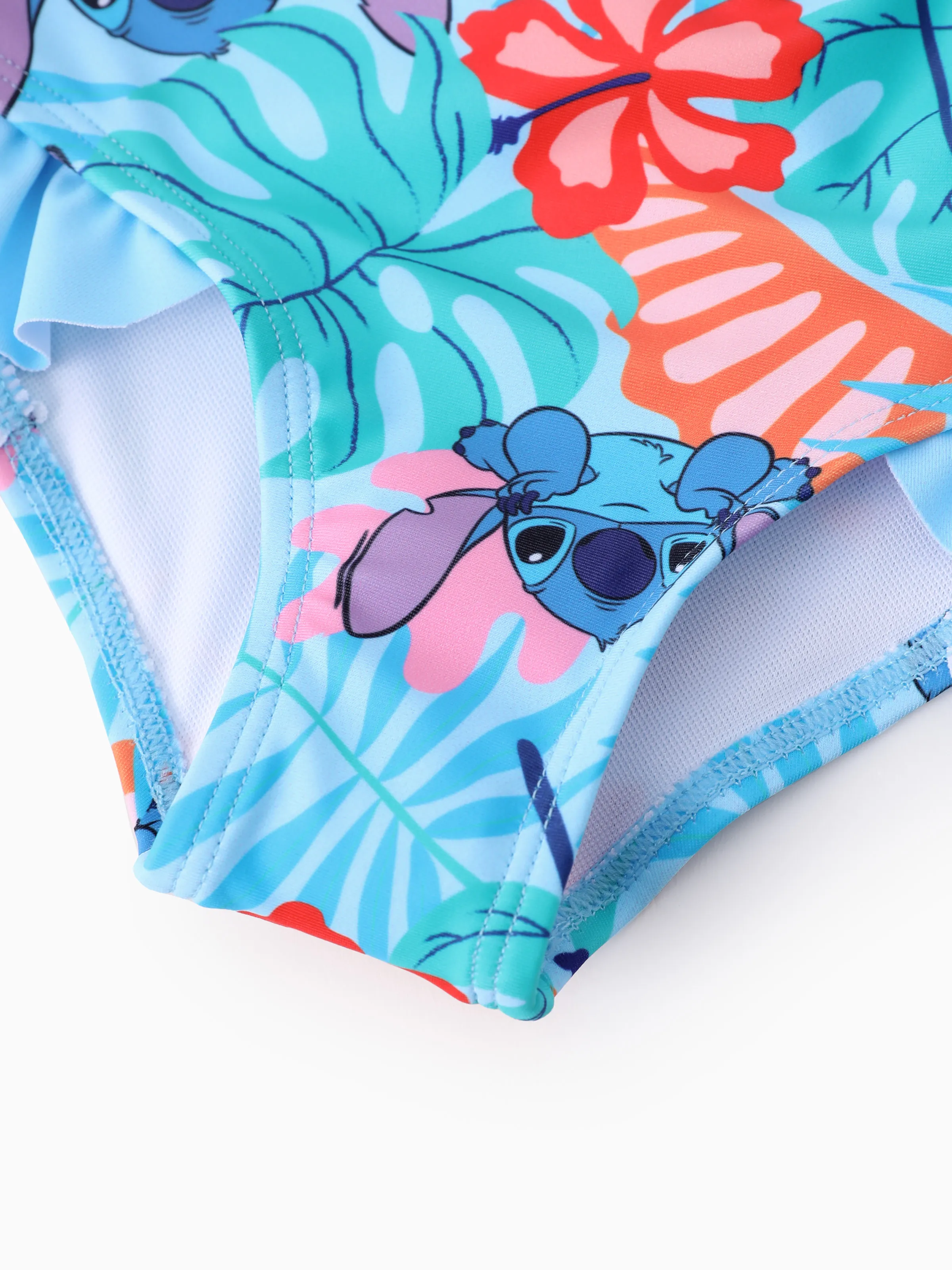 Disney Stitch Toddler/Kid Girl Tropical Plant Ruffle 2pcs UPF 50+ Swimsuit Blue - Image 10