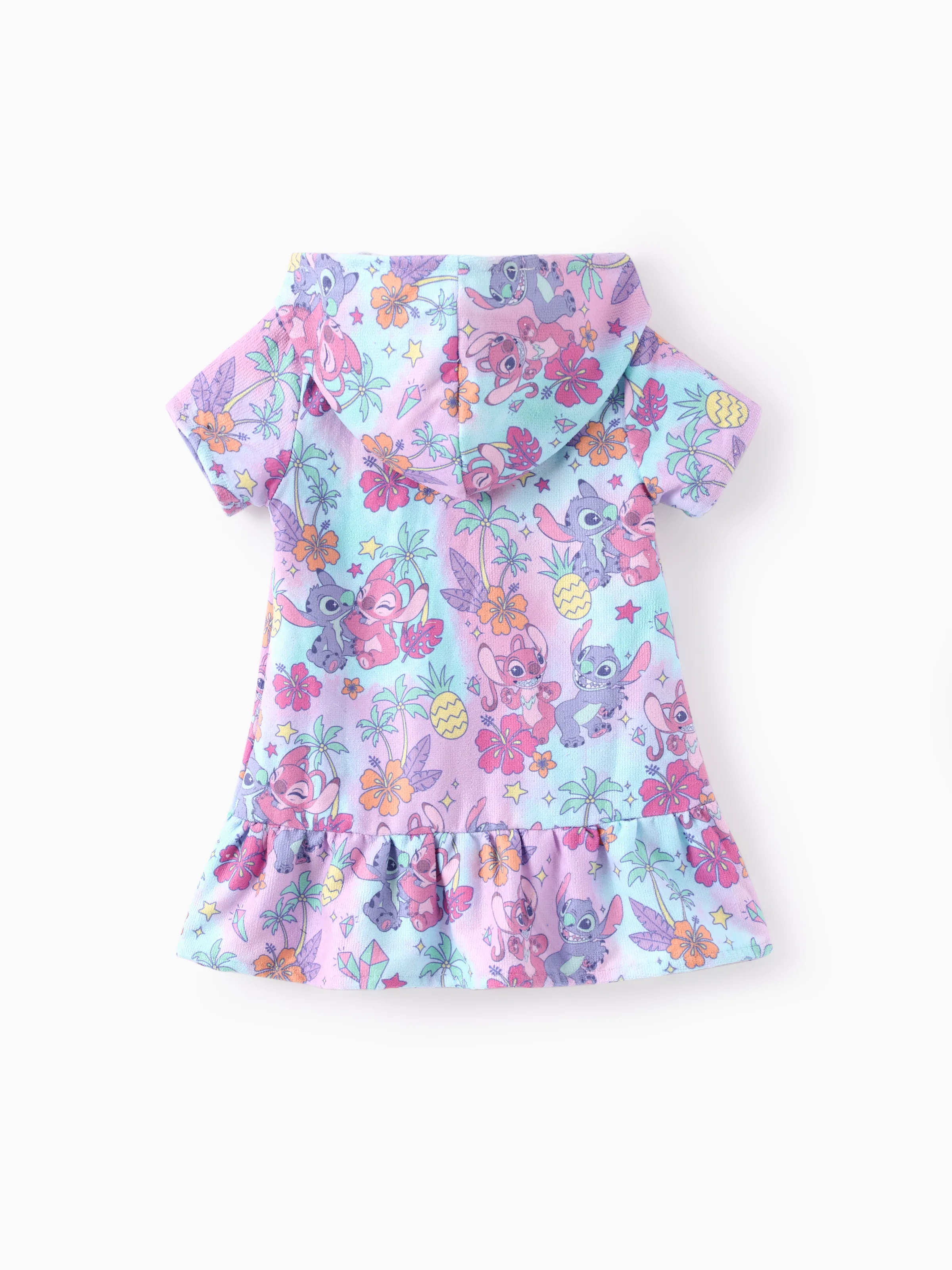 Disney Stitch Toddler/Kid Lilo/Stitch Allover Print Ruffled Hooded Swimsuit Cover-up Multi-color - Image 3