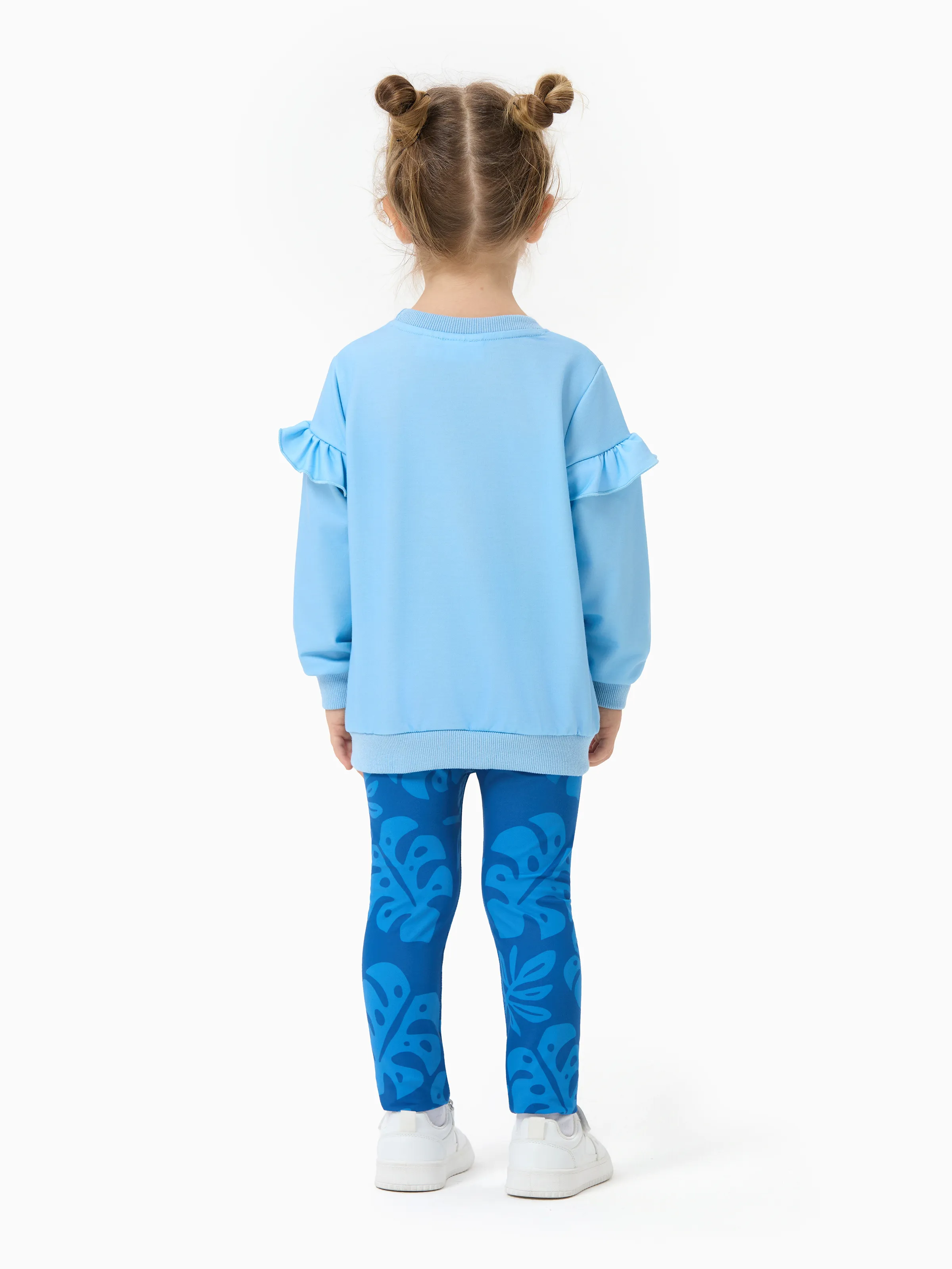 Disney Stitch Toddler/Kids Girl Stitch Ruffled Floral Print Top and Pants Set Blue - Image 4