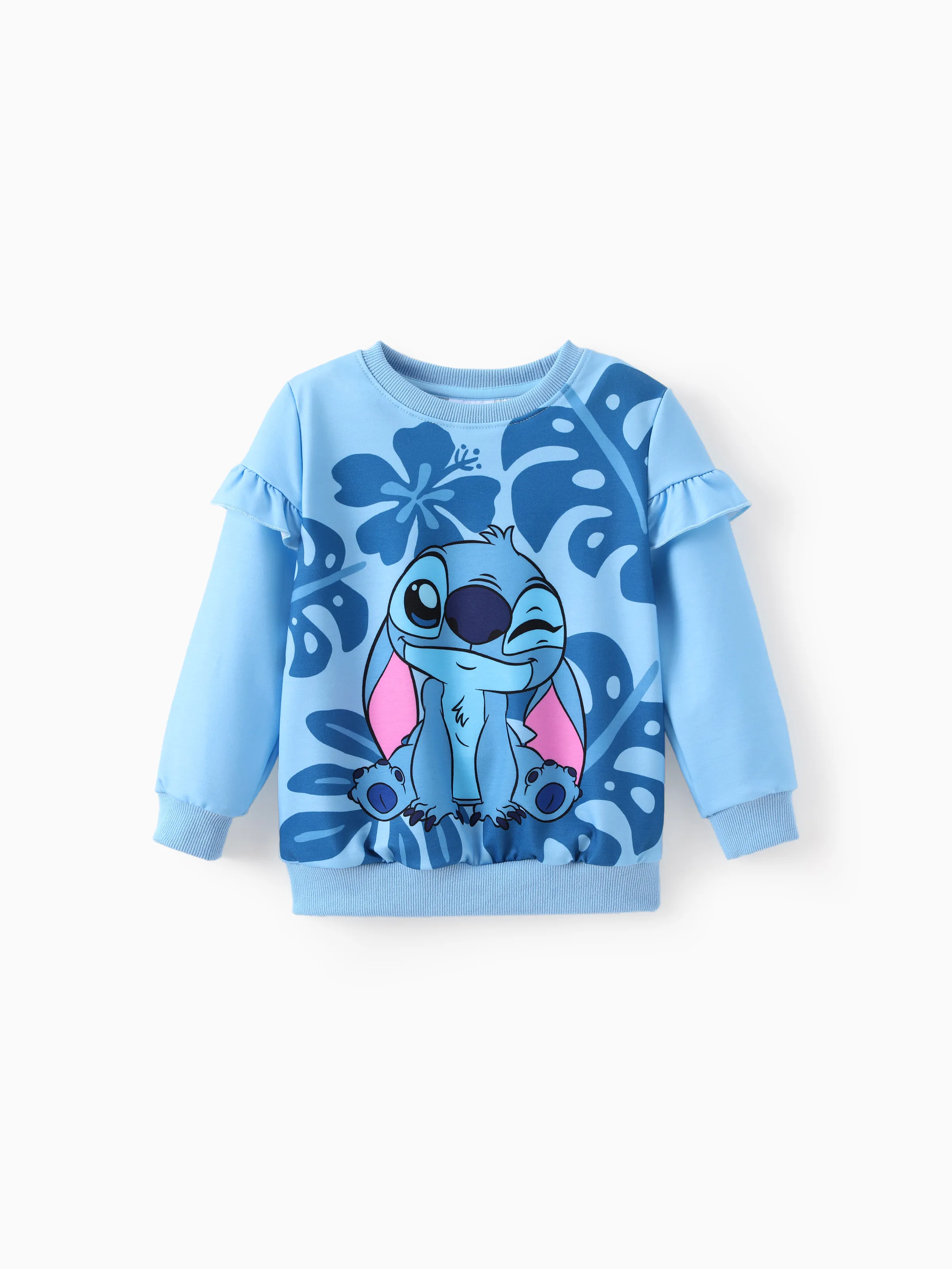 Disney Stitch Toddler/Kids Girl Stitch Ruffled Floral Print Top and Pants Set Blue - Image 5