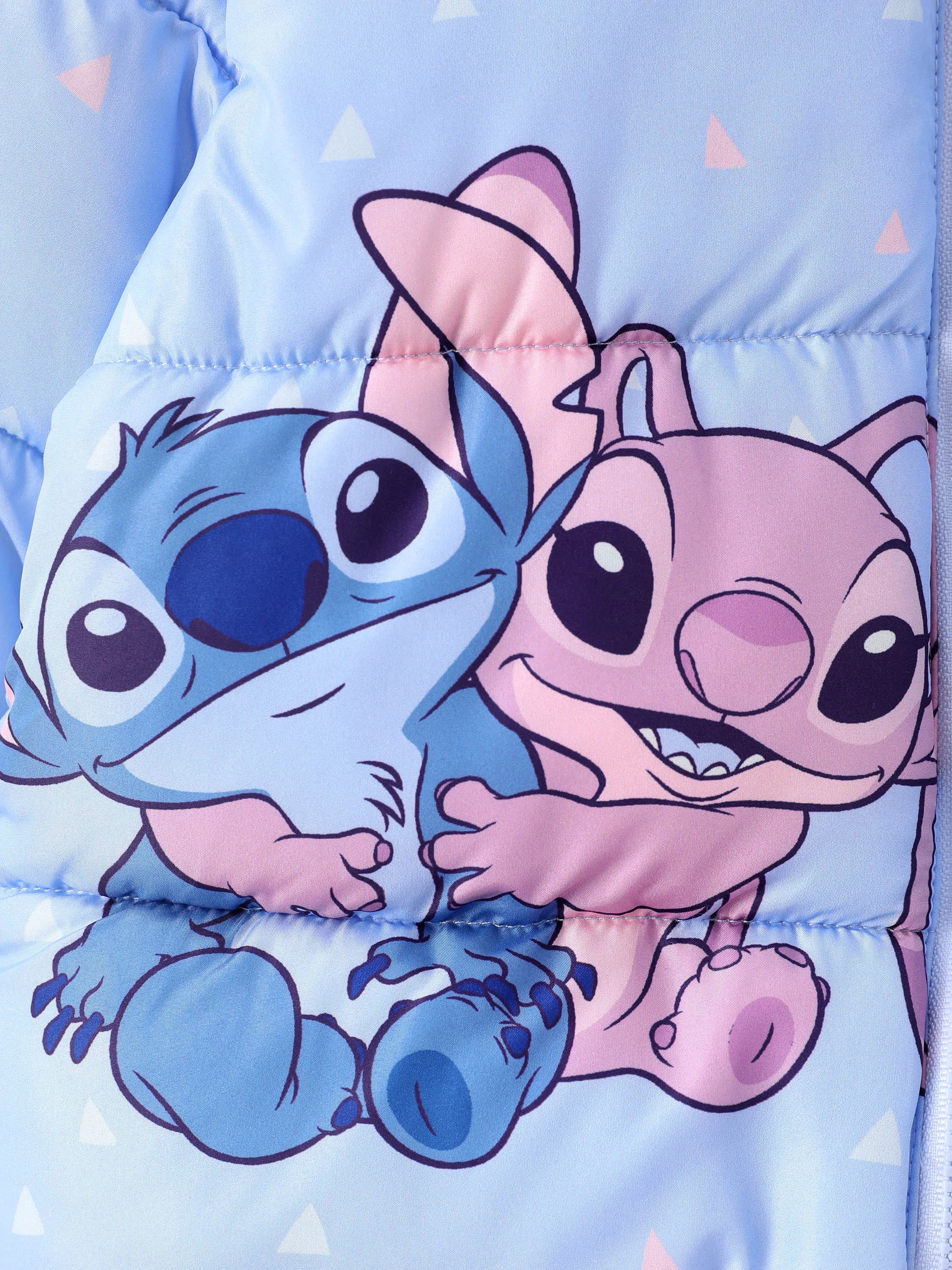 Disney Stitch Toddler/Kids Girl Stitch/Angel Sweet Geometric Pattern Polyester Fabric Hooded Puffer Jacket Blue - Image 3