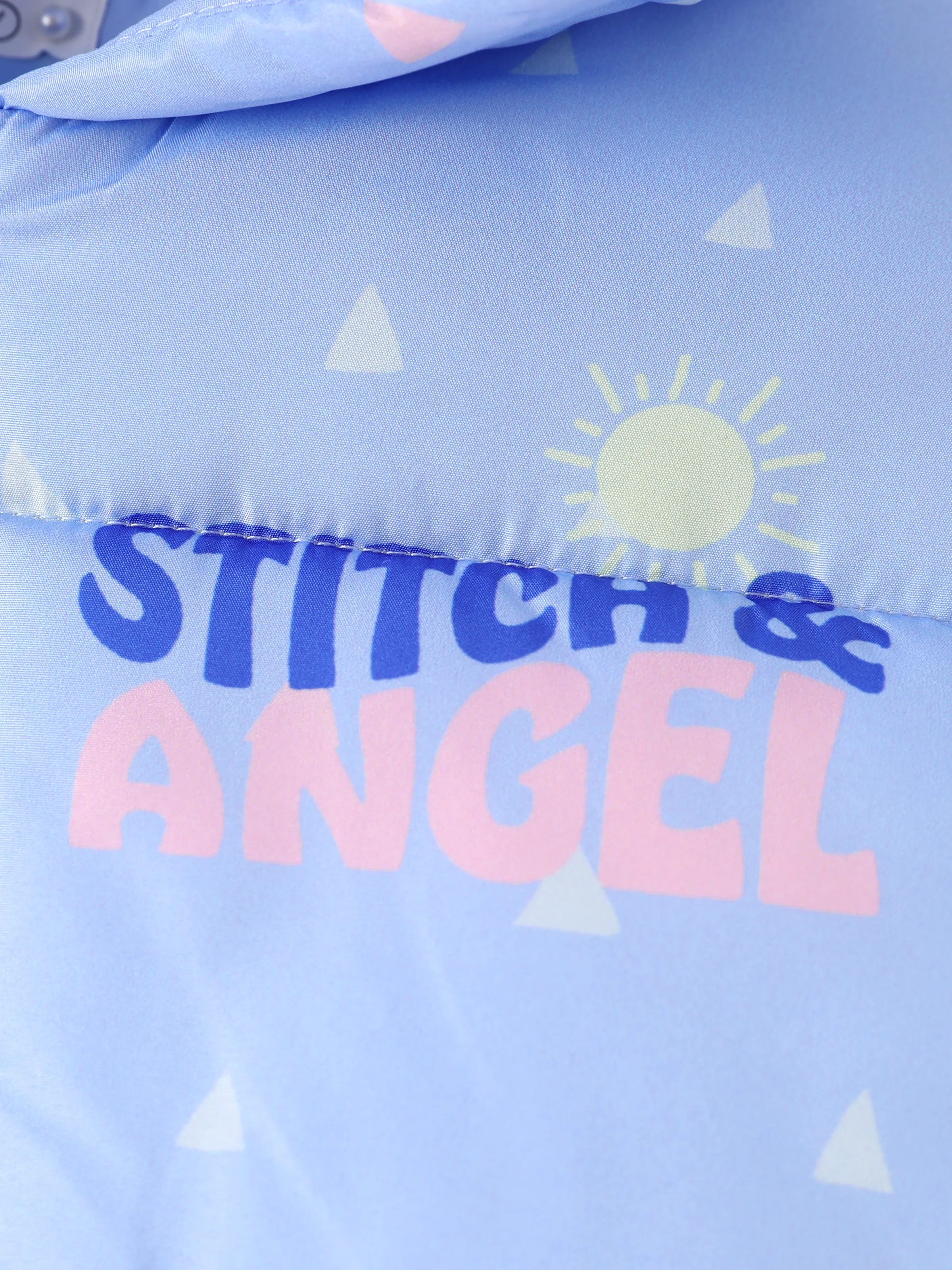 Disney Stitch Toddler/Kids Girl Stitch/Angel Sweet Geometric Pattern Polyester Fabric Hooded Puffer Jacket Blue - Image 4