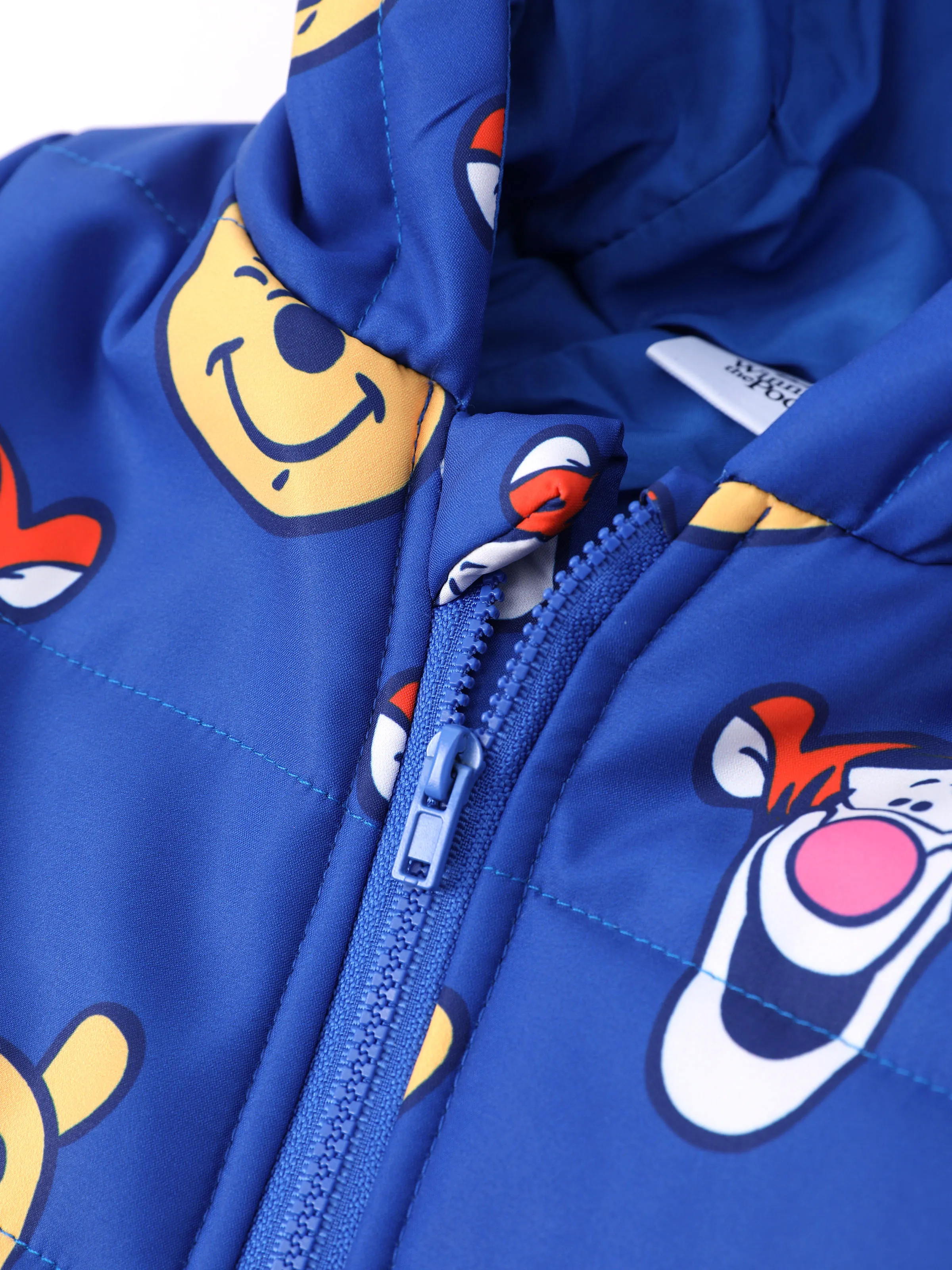 Disney Winnie the Pooh Baby Boy 1pcs Character Allover Print Zipper Hooded Long-sleeve Thicken Puffer Jumpsuit Blue- - Image 3