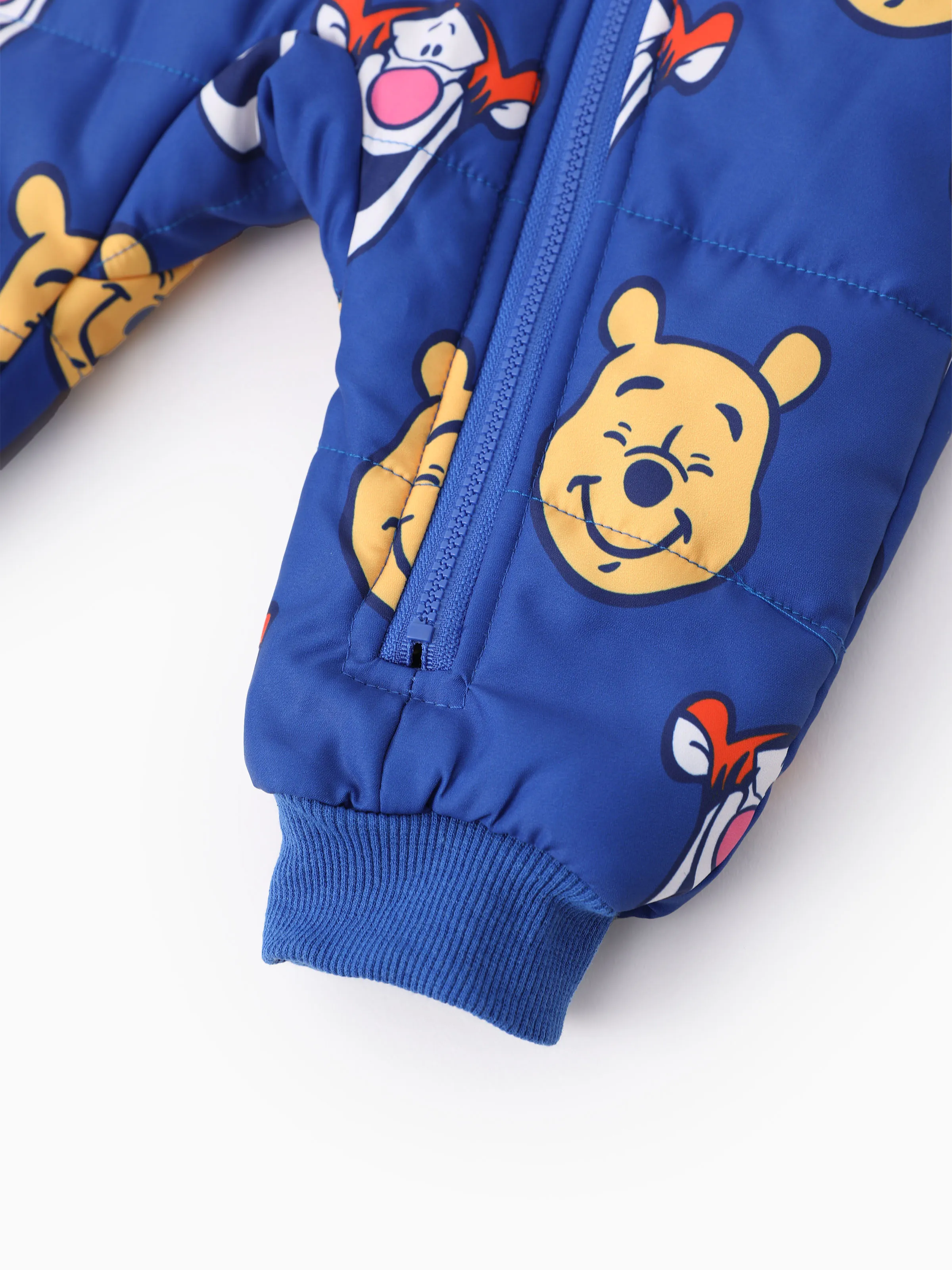 Disney Winnie the Pooh Baby Boy 1pcs Character Allover Print Zipper Hooded Long-sleeve Thicken Puffer Jumpsuit Blue- - Image 4