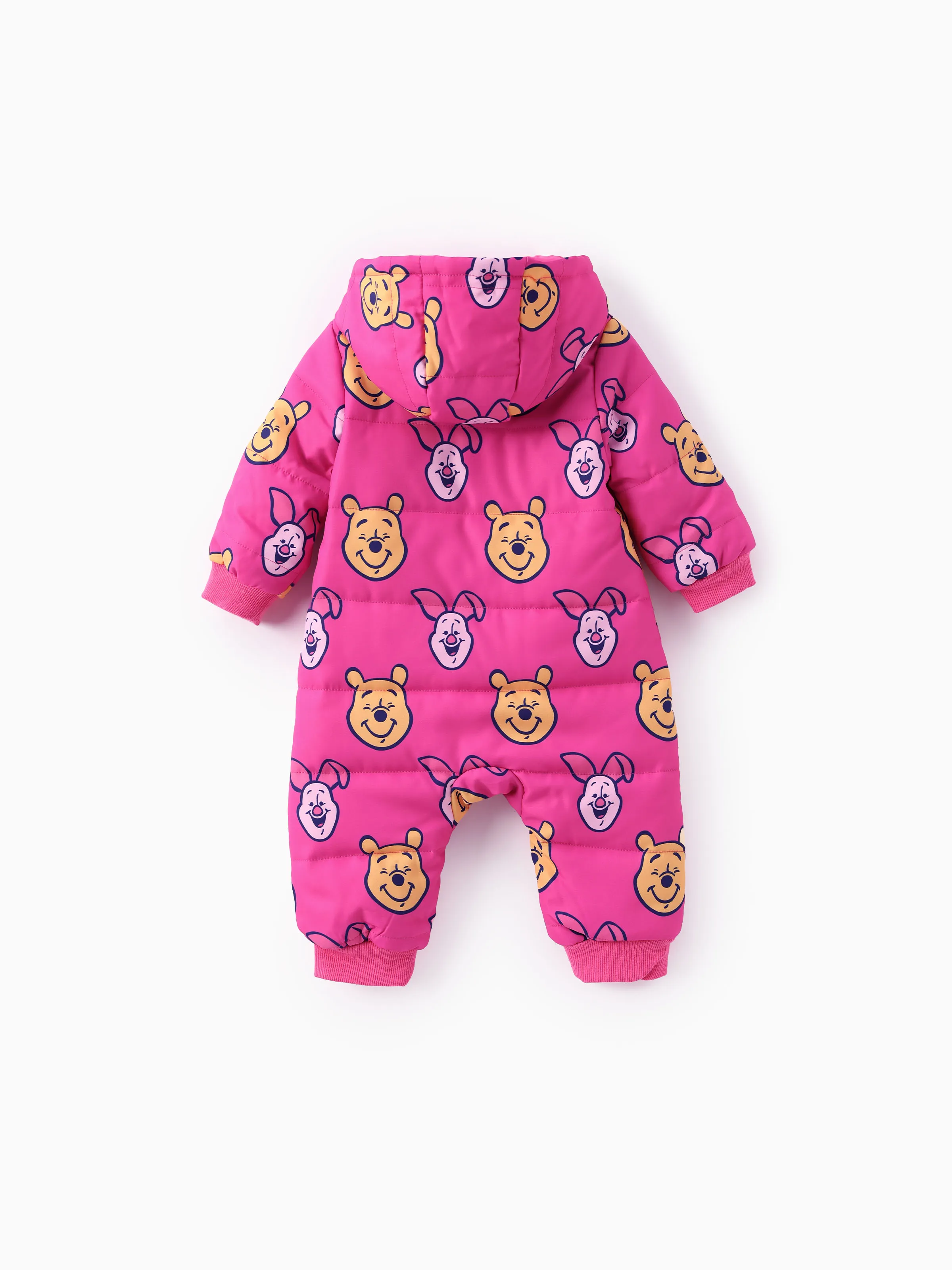 Disney Winnie the Pooh Baby Girl 1pcs Character Allover Print Zipper Hooded Thicken Puffer Jumpsuit Roseo - Image 2