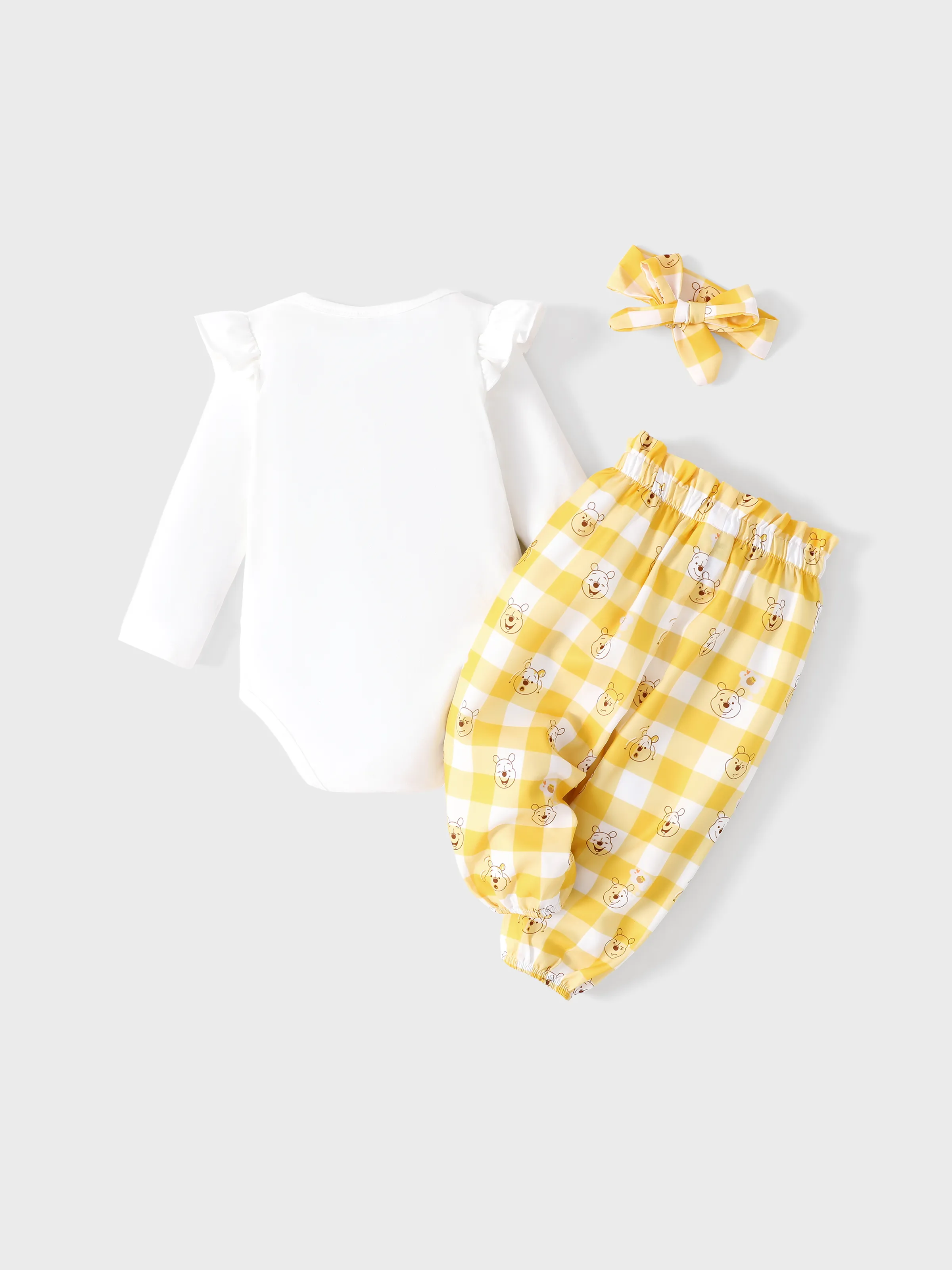 Disney Winnie the Pooh Baby Girl 3pcs Ruffled Romper and Pants with Headband Set Ginger - Image 3