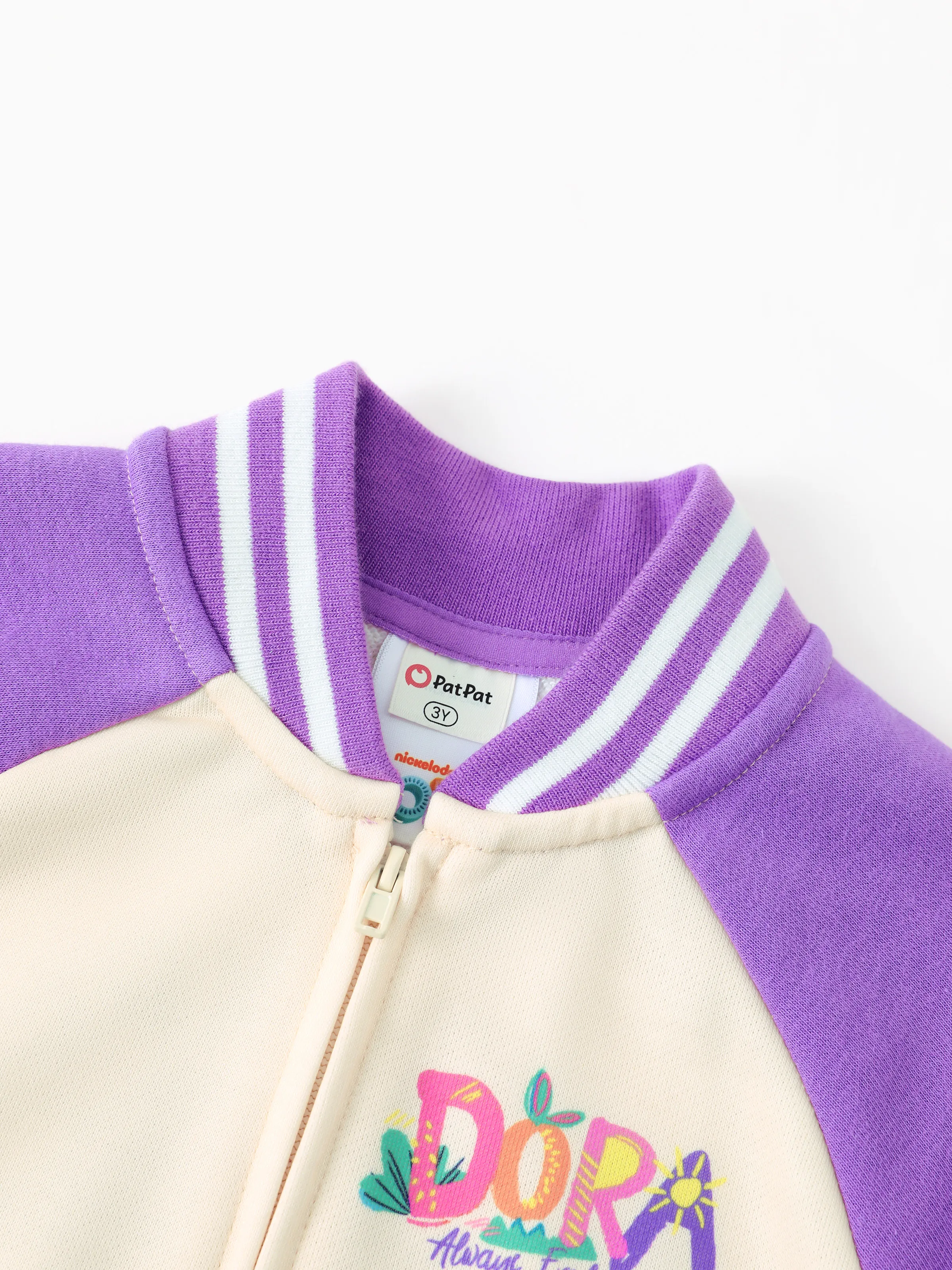 Dora Toddler Girl Knitted Fabric Colorblock Bomber Jacket Purple - Image 3