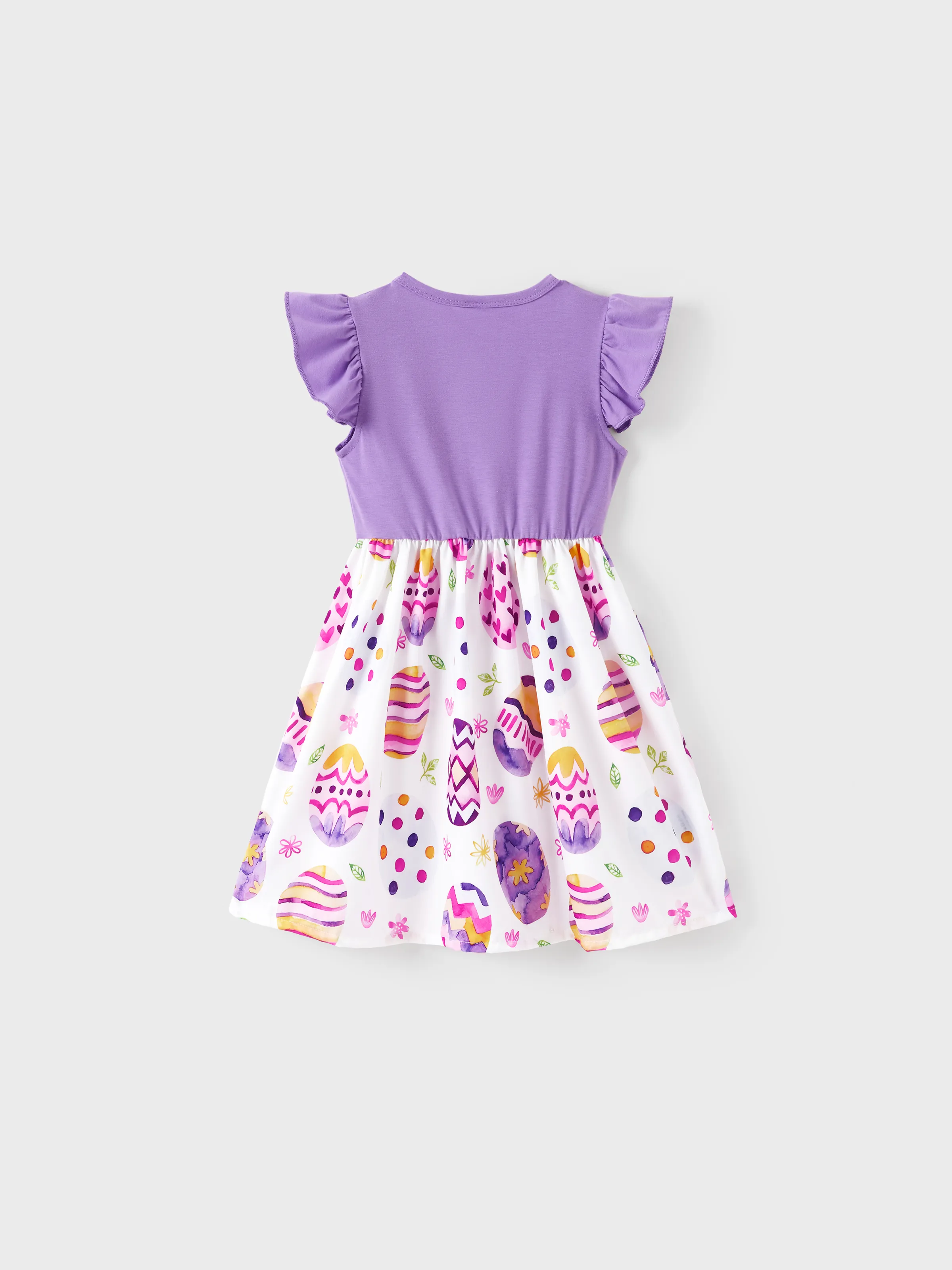 Easter Toddler Girl Rabbit Print Flutter-sleeve Dress Purple - Image 3