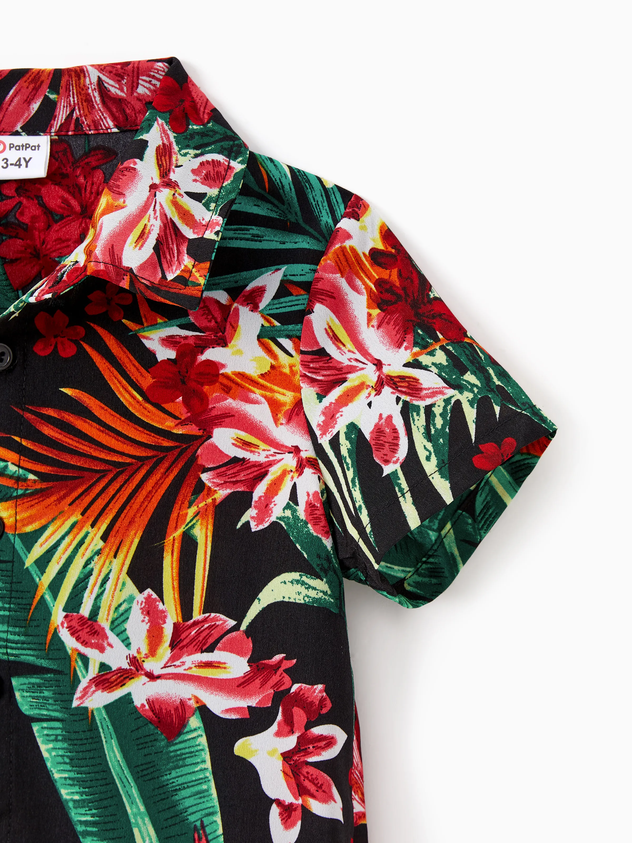 Family Matching Allover Plant Floral Print Halterneck Dresses and Short-sleeve Shirts Sets Black - Image 21