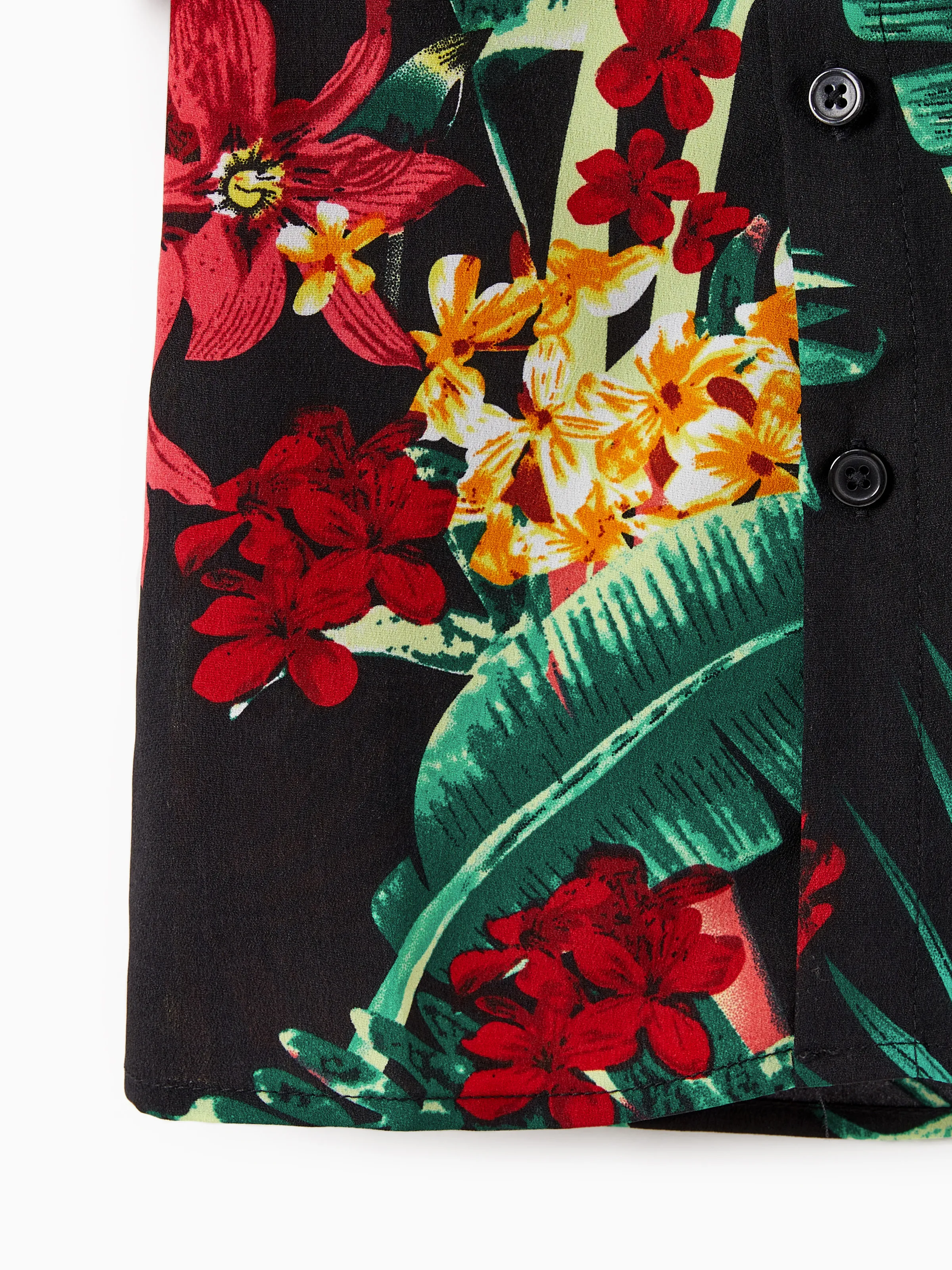 Family Matching Allover Plant Floral Print Halterneck Dresses and Short-sleeve Shirts Sets Black - Image 22