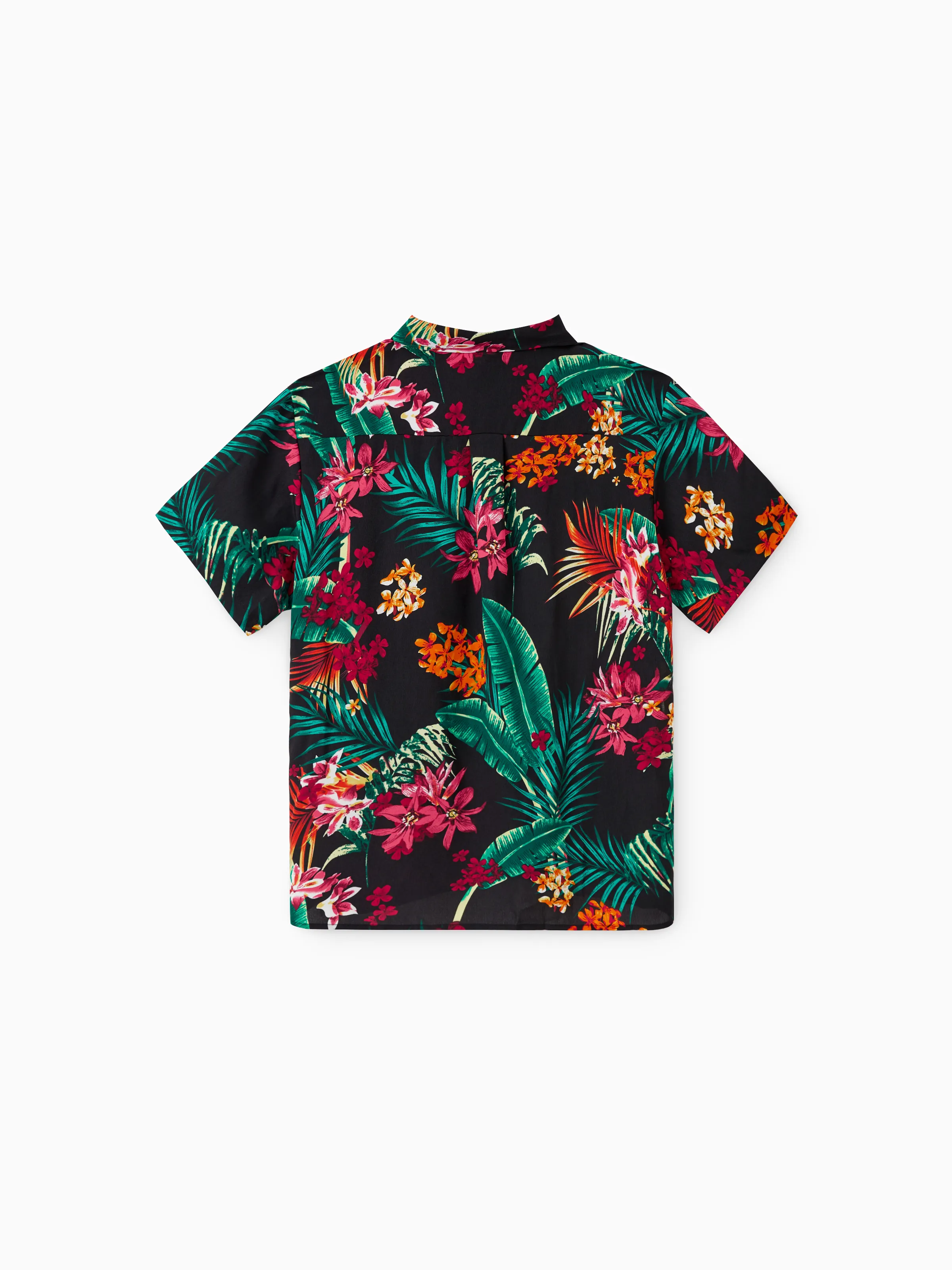 Family Matching Allover Plant Floral Print Halterneck Dresses and Short-sleeve Shirts Sets Black - Image 24