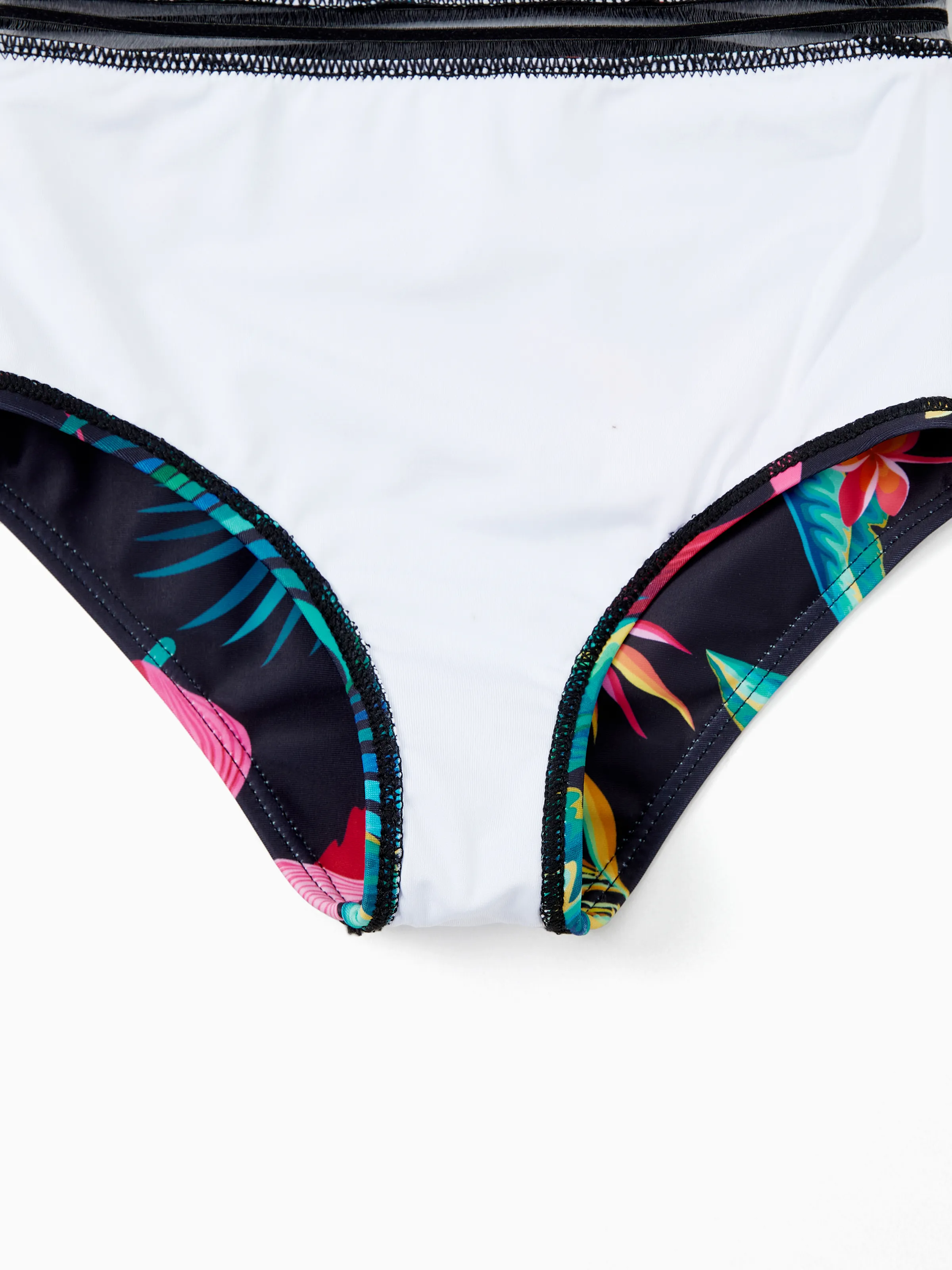 Family Matching Allover Plant Print Crisscross One-Piece Swimsuit and Swim Trunks Black - Image 10