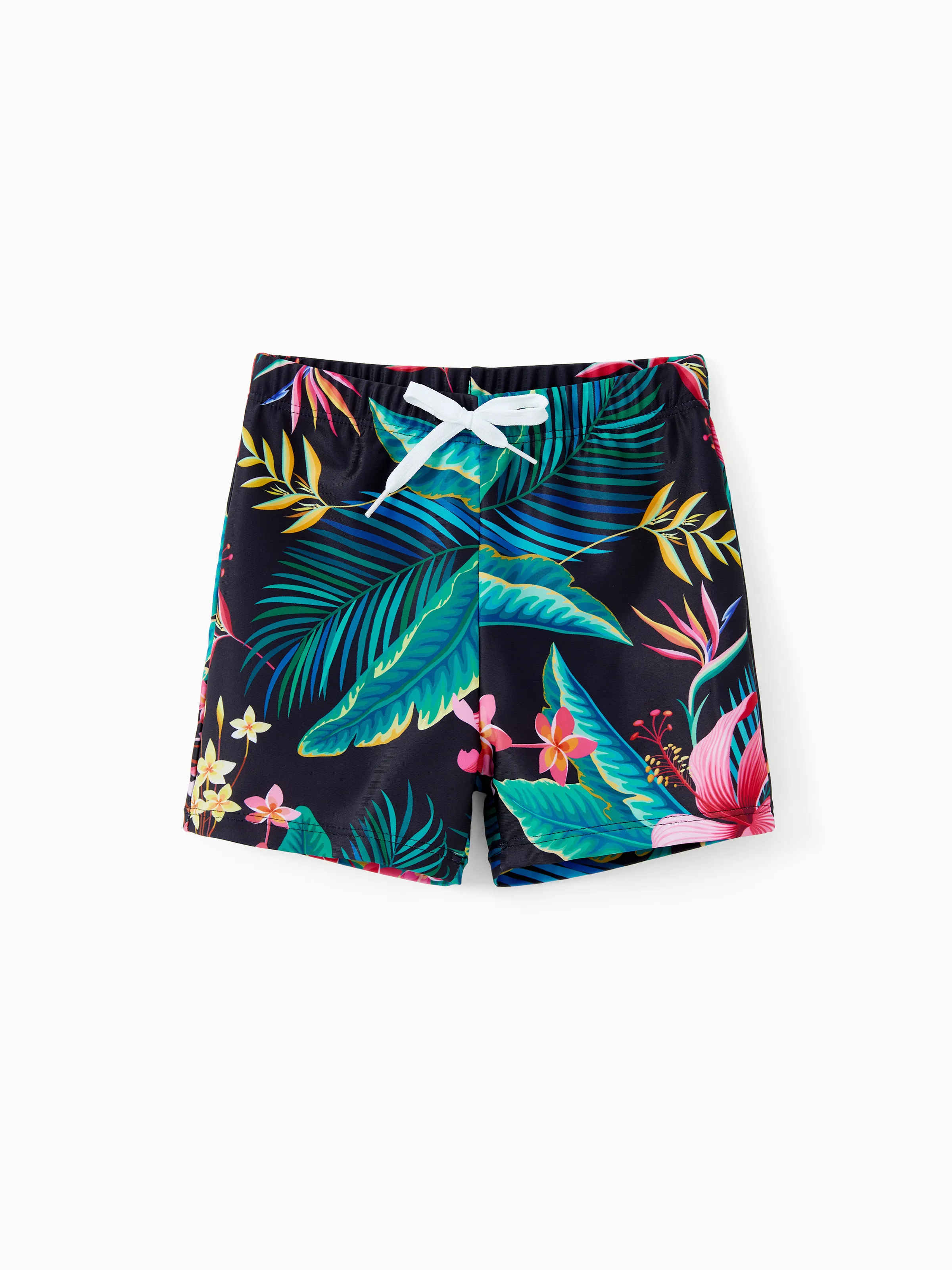 Family Matching Allover Plant Print Crisscross One-Piece Swimsuit and Swim Trunks Black - Image 11