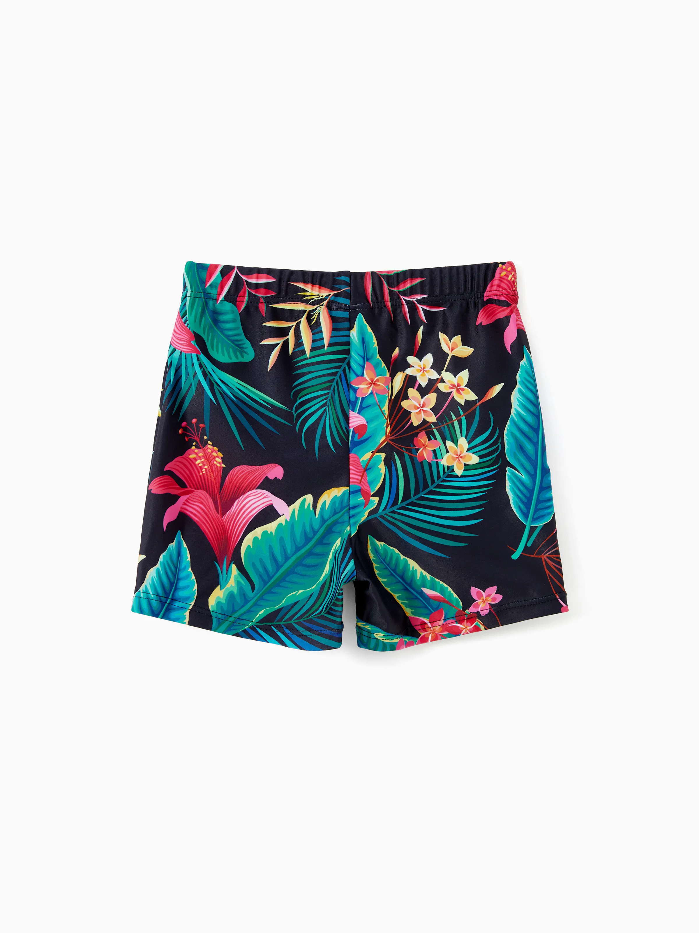 Family Matching Allover Plant Print Crisscross One-Piece Swimsuit and Swim Trunks Black - Image 12
