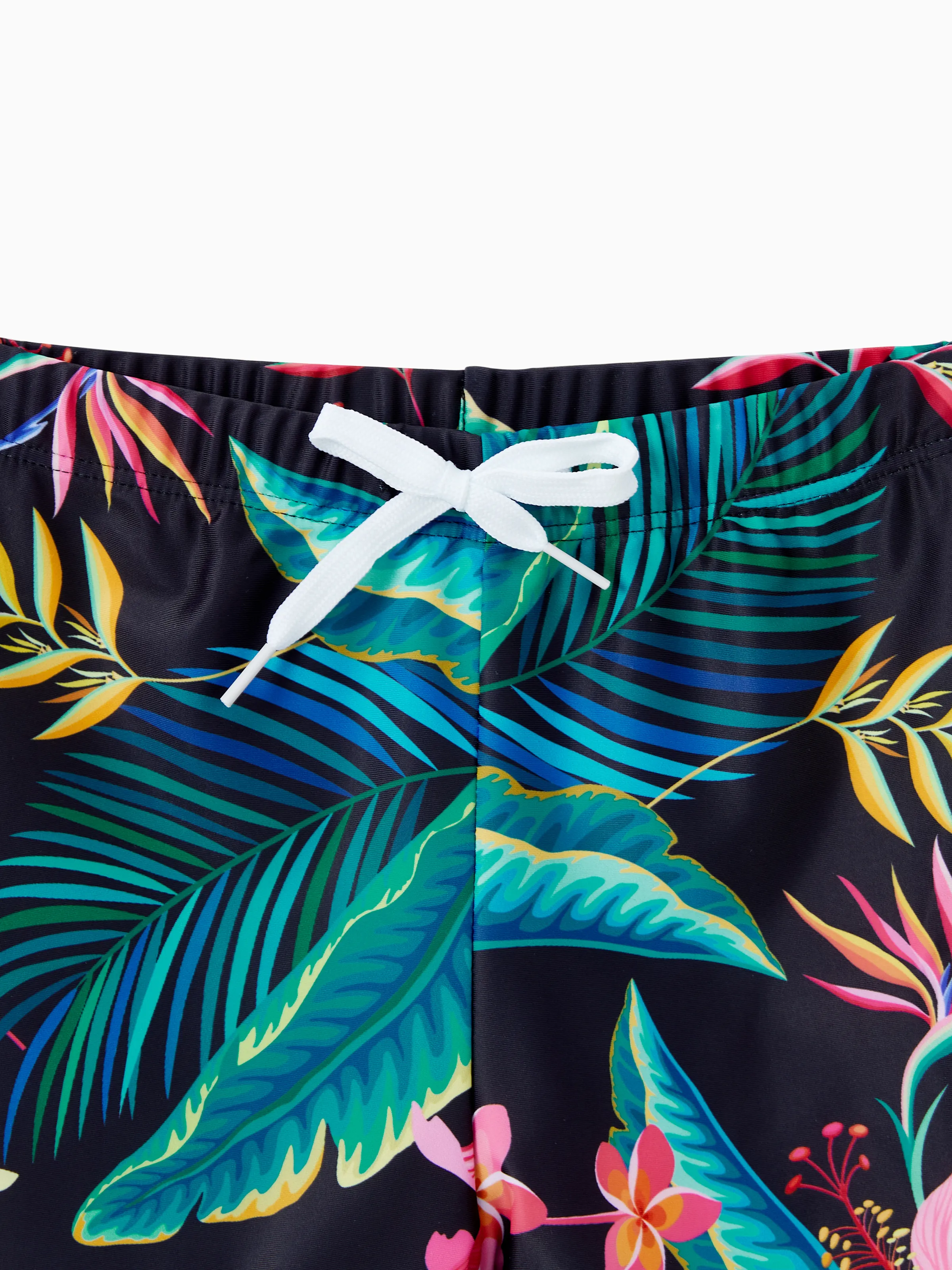 Family Matching Allover Plant Print Crisscross One-Piece Swimsuit and Swim Trunks Black - Image 13