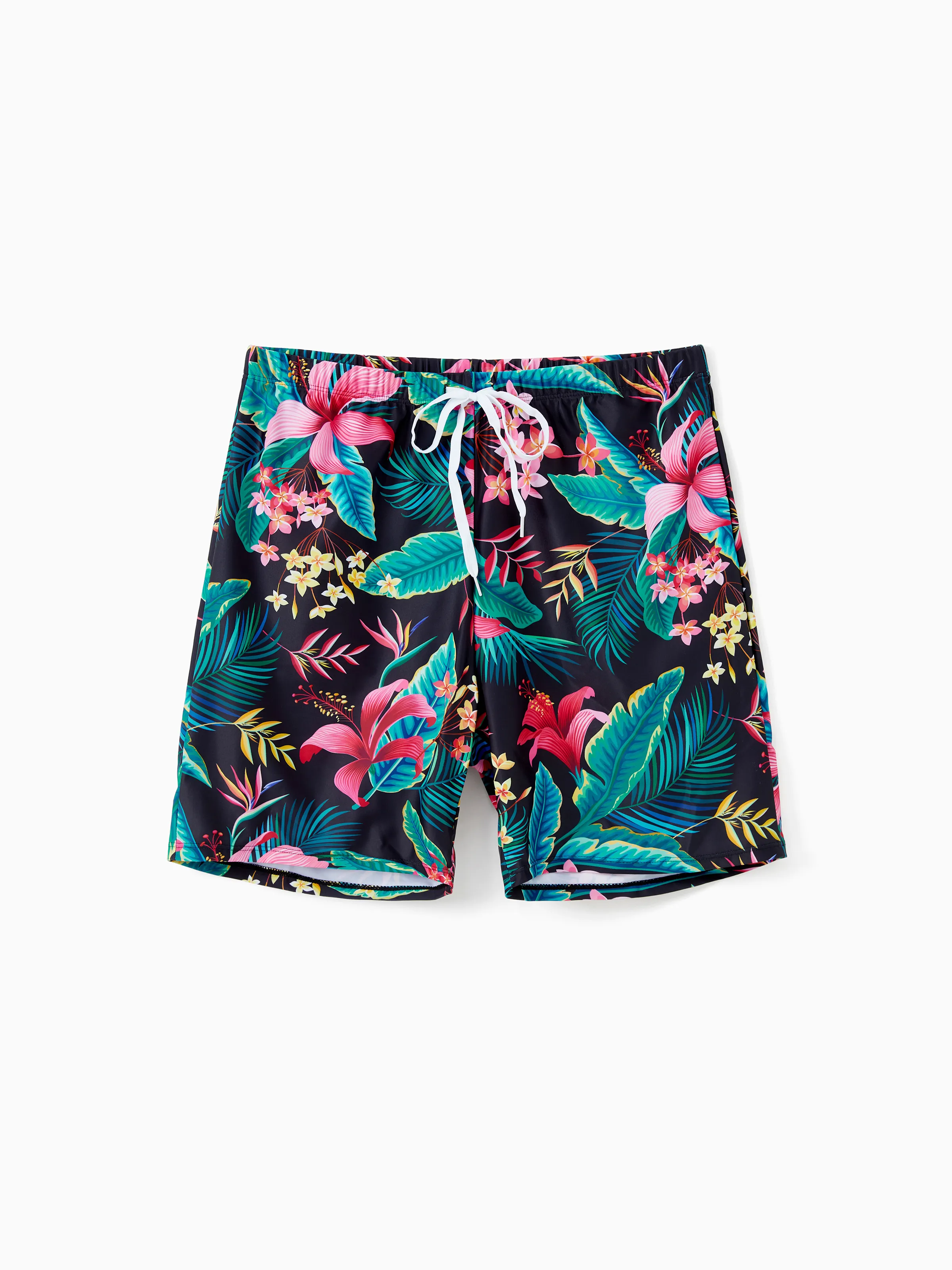 Family Matching Allover Plant Print Crisscross One-Piece Swimsuit and Swim Trunks Black - Image 16
