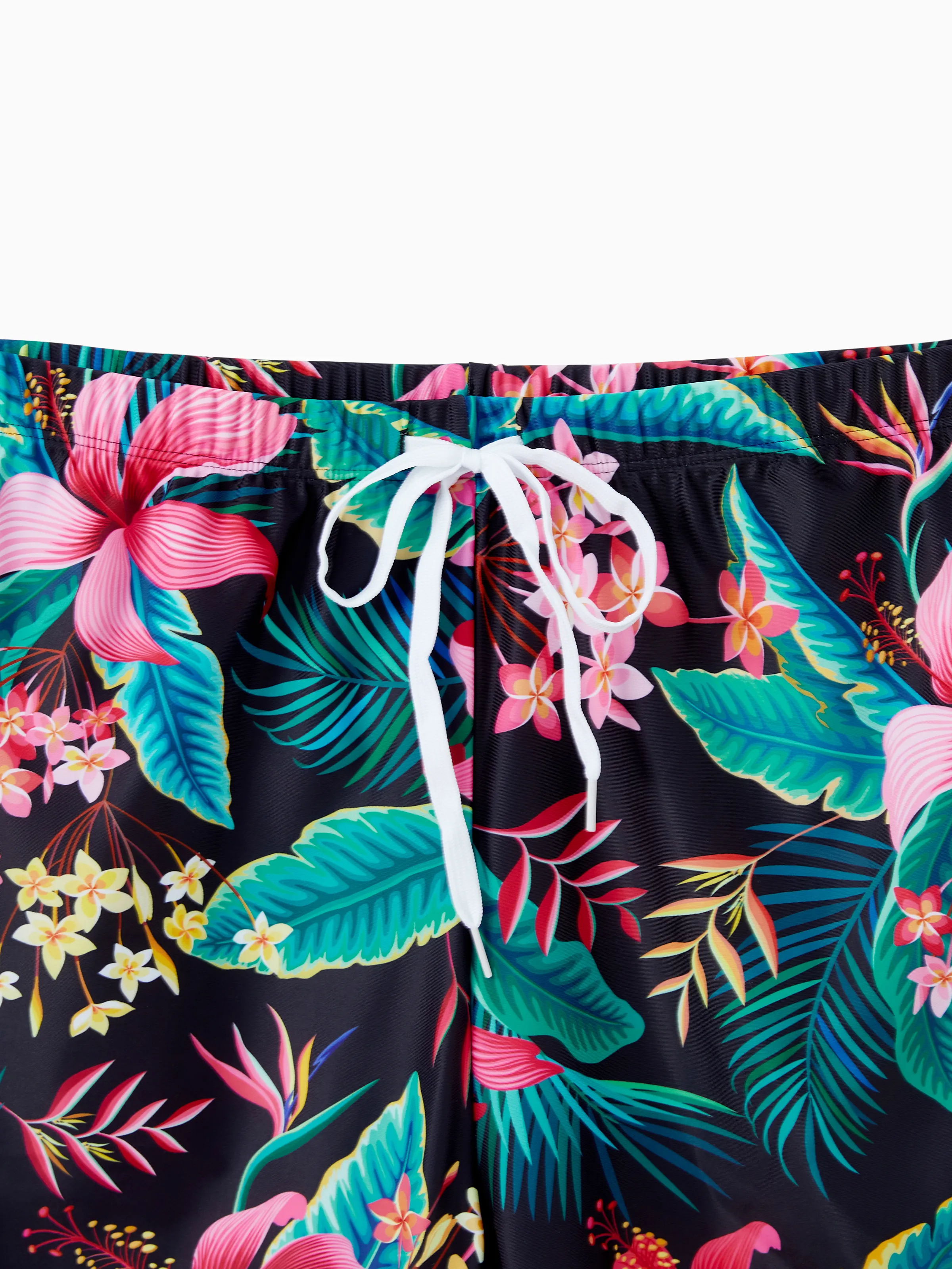 Family Matching Allover Plant Print Crisscross One-Piece Swimsuit and Swim Trunks Black - Image 18