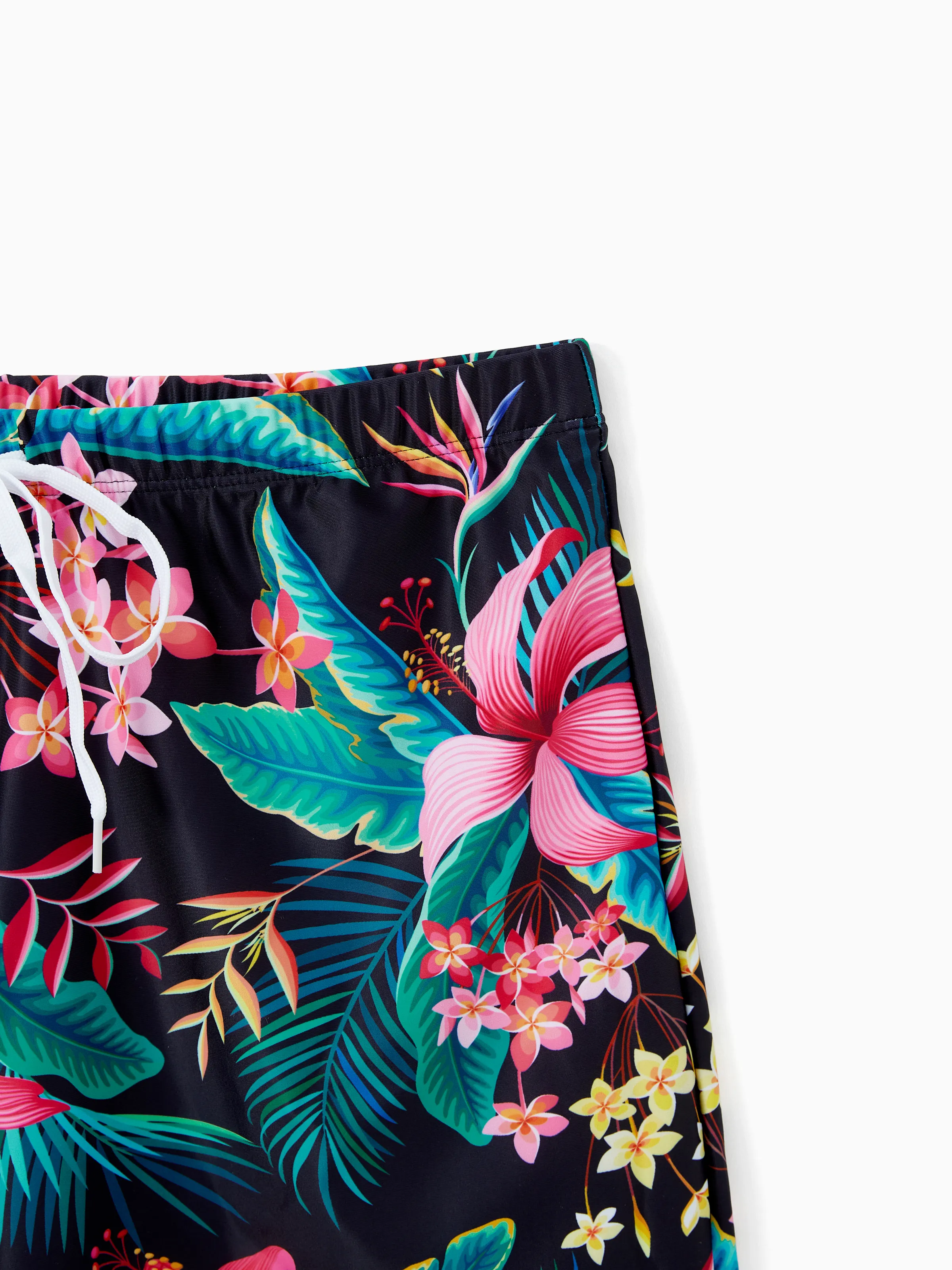 Family Matching Allover Plant Print Crisscross One-Piece Swimsuit and Swim Trunks Black - Image 19
