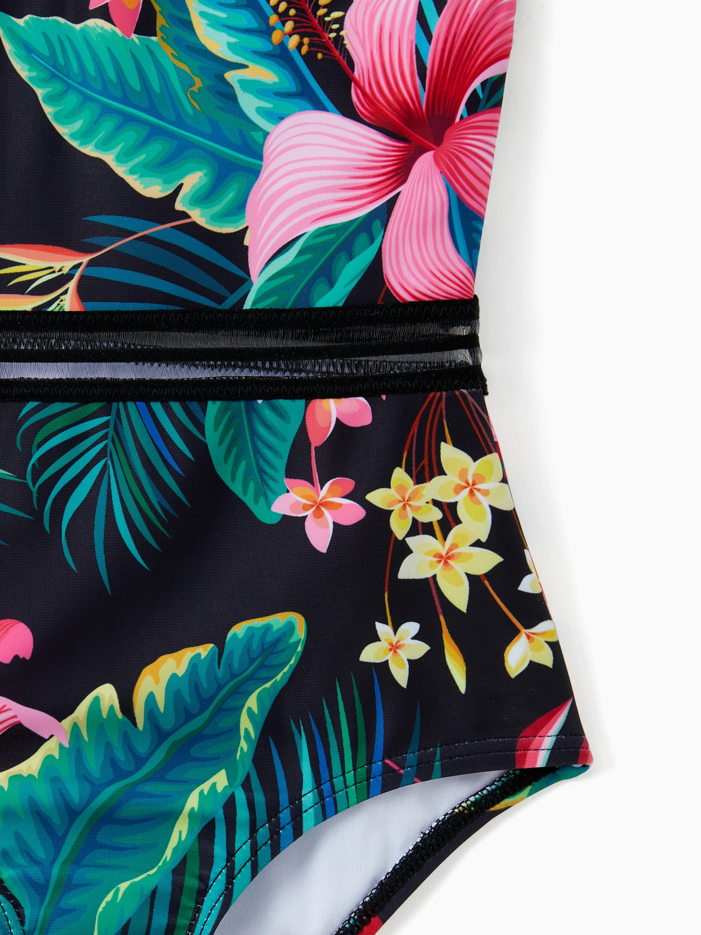 Family Matching Allover Plant Print Crisscross One-Piece Swimsuit and Swim Trunks Black - Image 8