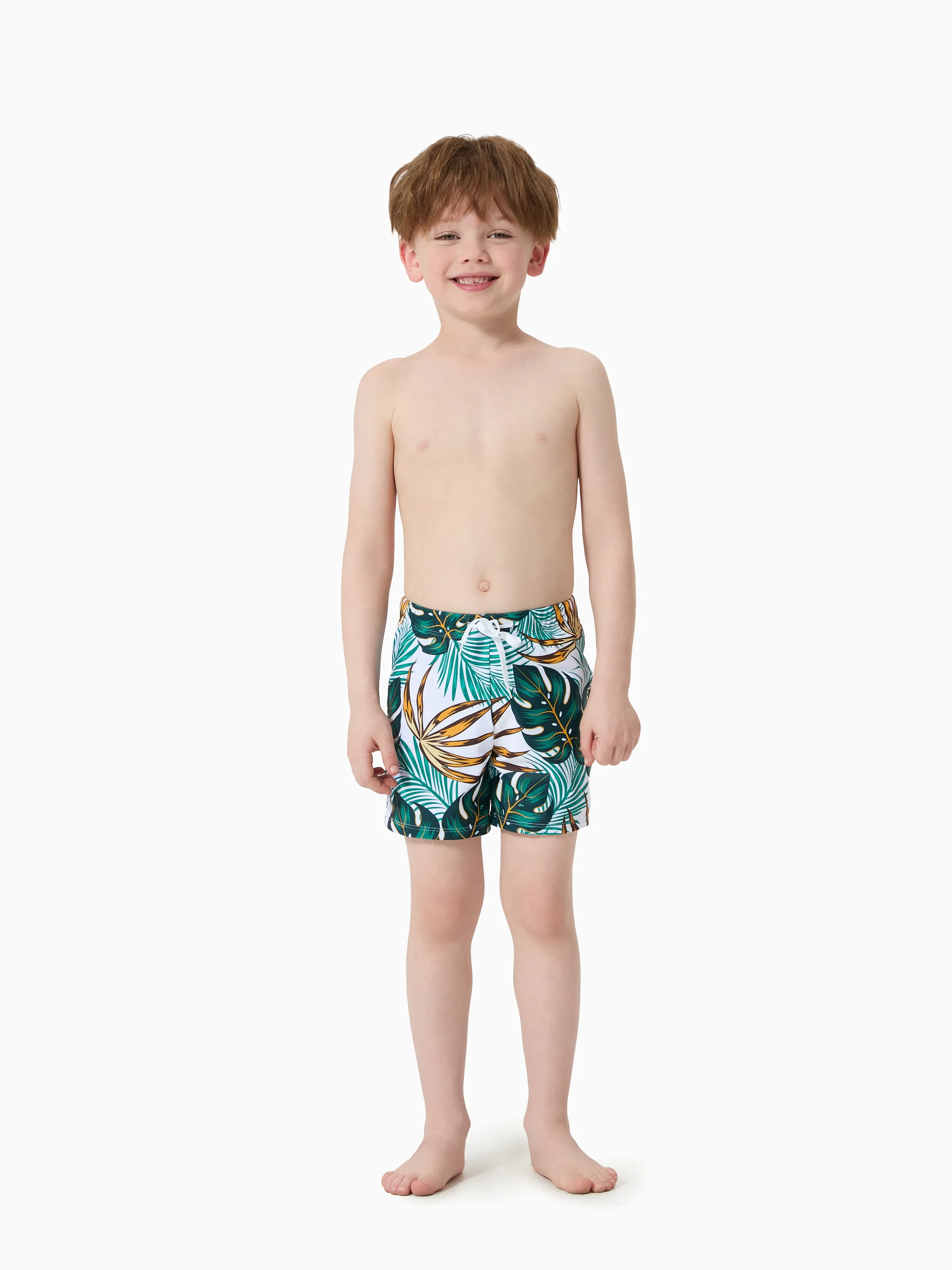 Family Matching Allover Plants Print Swim Trunks Shorts and V Neck Spaghetti Strap Splicing One-Piece Swimsuit Dark Green - Image 13