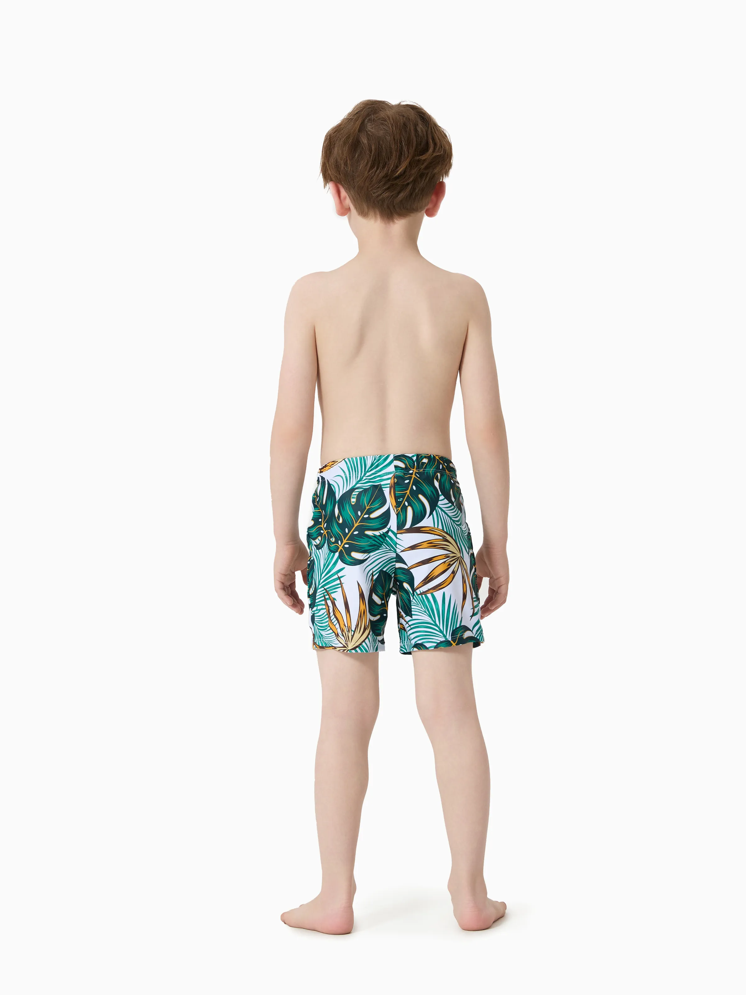 Family Matching Allover Plants Print Swim Trunks Shorts and V Neck Spaghetti Strap Splicing One-Piece Swimsuit Dark Green - Image 14