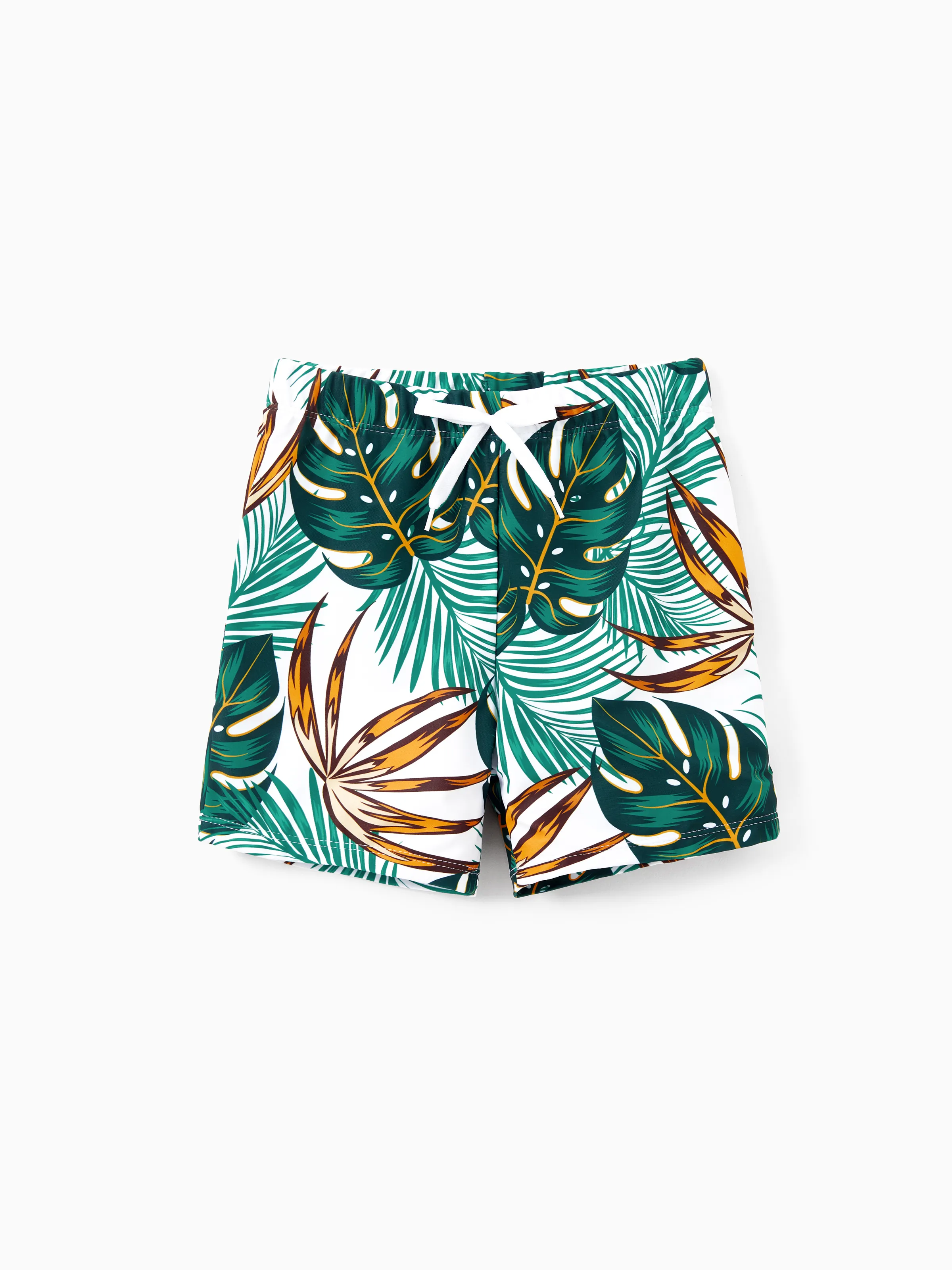 Family Matching Allover Plants Print Swim Trunks Shorts and V Neck Spaghetti Strap Splicing One-Piece Swimsuit Dark Green - Image 15