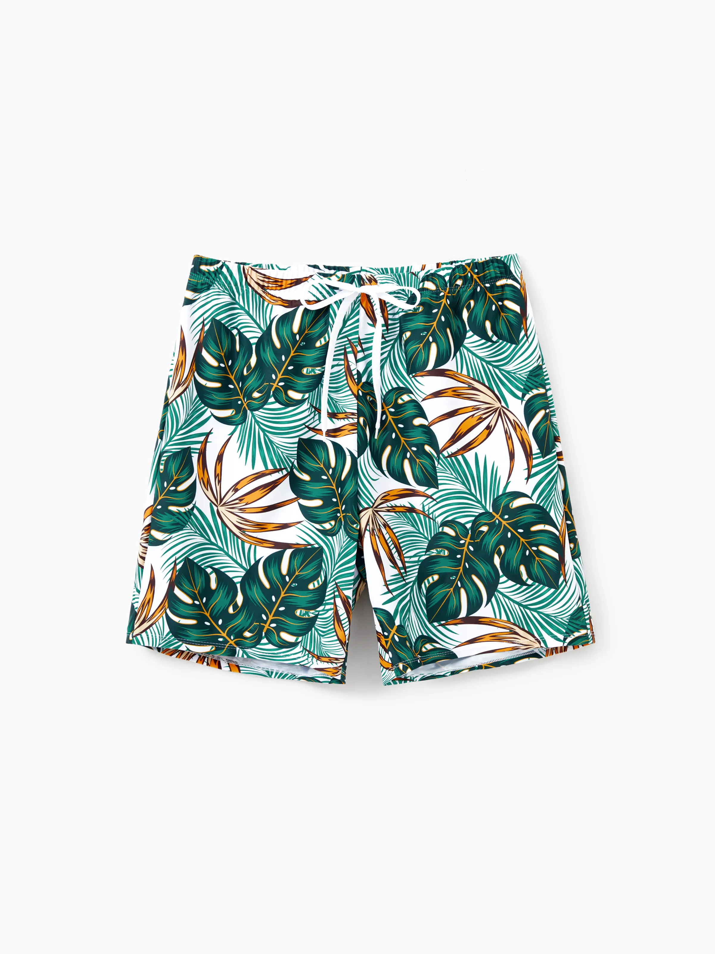 Family Matching Allover Plants Print Swim Trunks Shorts and V Neck Spaghetti Strap Splicing One-Piece Swimsuit Dark Green - Image 18