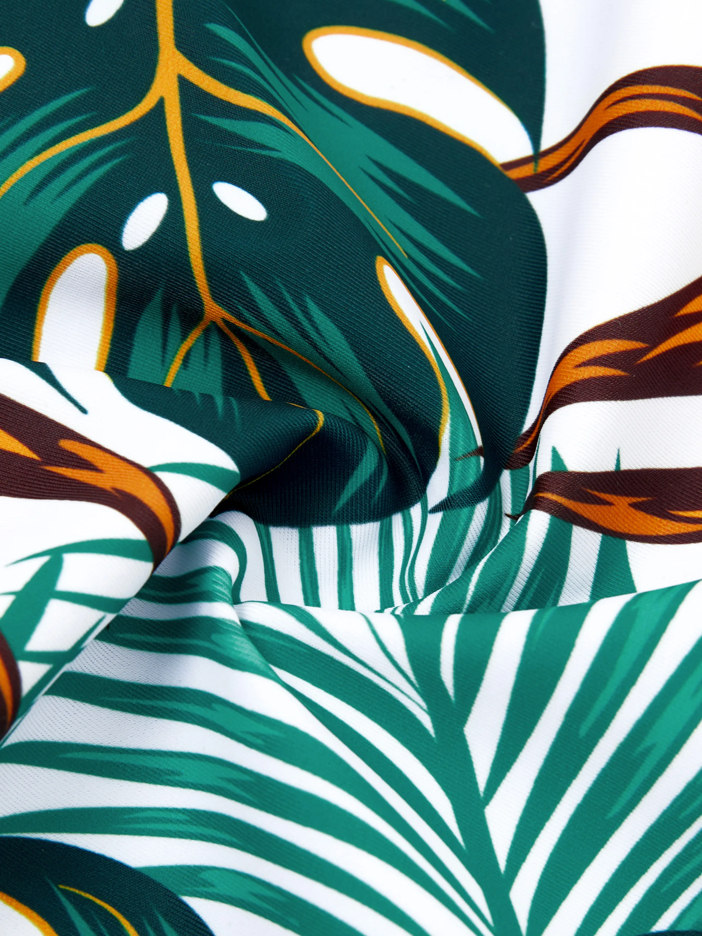 Family Matching Allover Plants Print Swim Trunks Shorts and V Neck Spaghetti Strap Splicing One-Piece Swimsuit Dark Green - Image 20