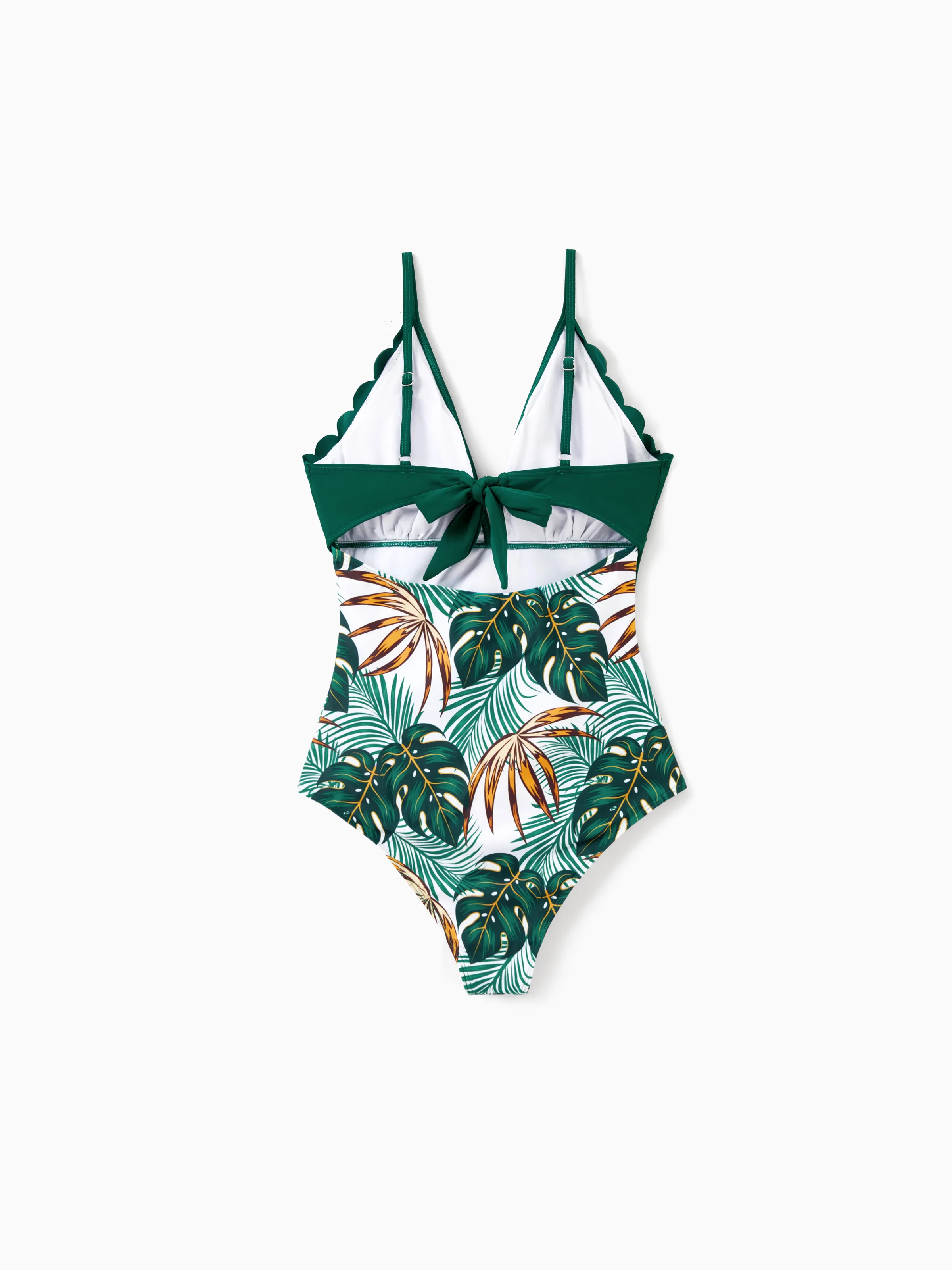 Family Matching Allover Plants Print Swim Trunks Shorts and V Neck Spaghetti Strap Splicing One-Piece Swimsuit Dark Green - Image 6