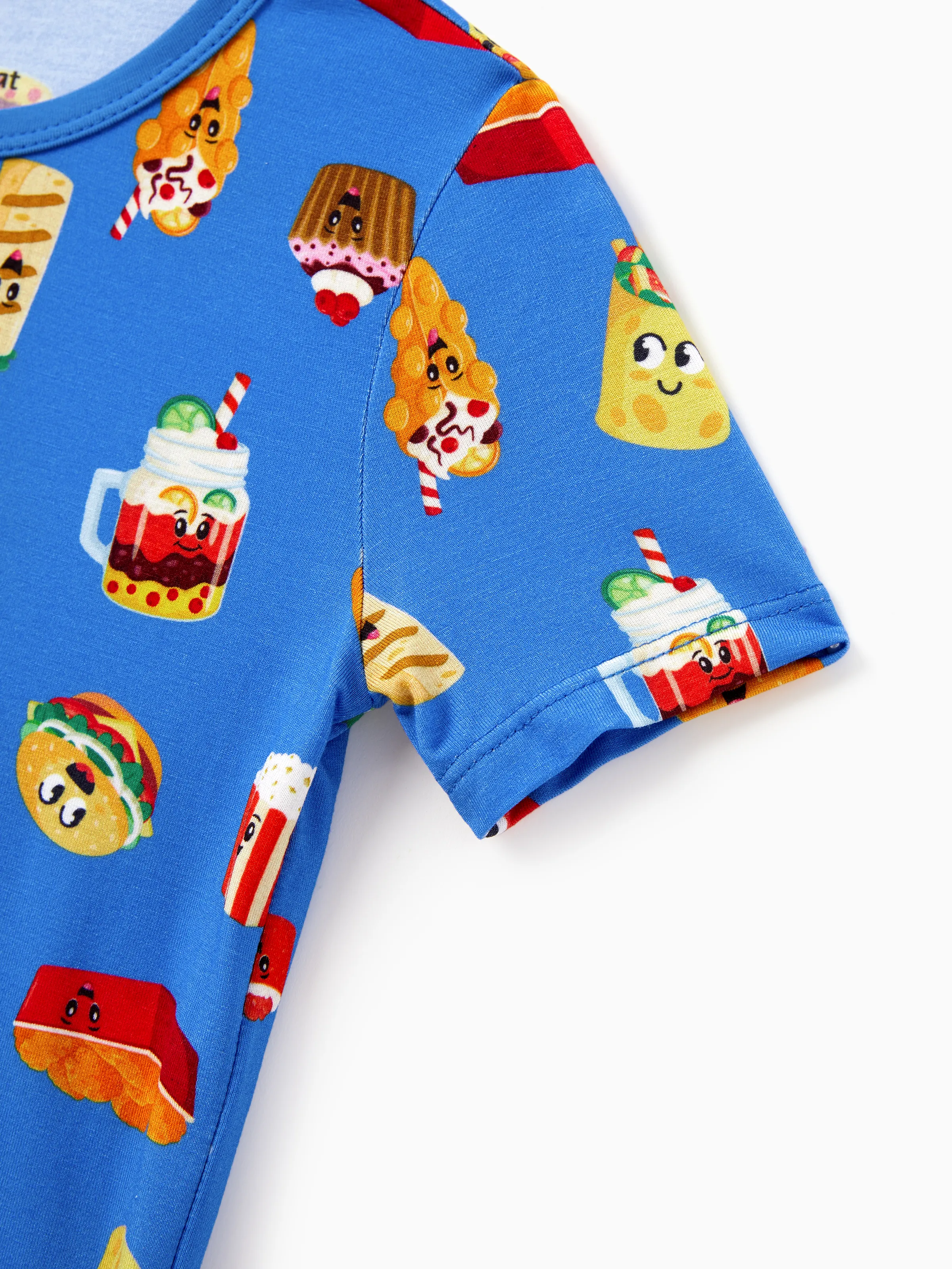 Family Matching Bamboo Pajamas Buttery Soft Bamboo PJs for Men Women Kids Toddler, Cute Burger & Fries Print Short Sleeve Sleepwear (Snug-Fitting for Children) Royal Blue - Image 16