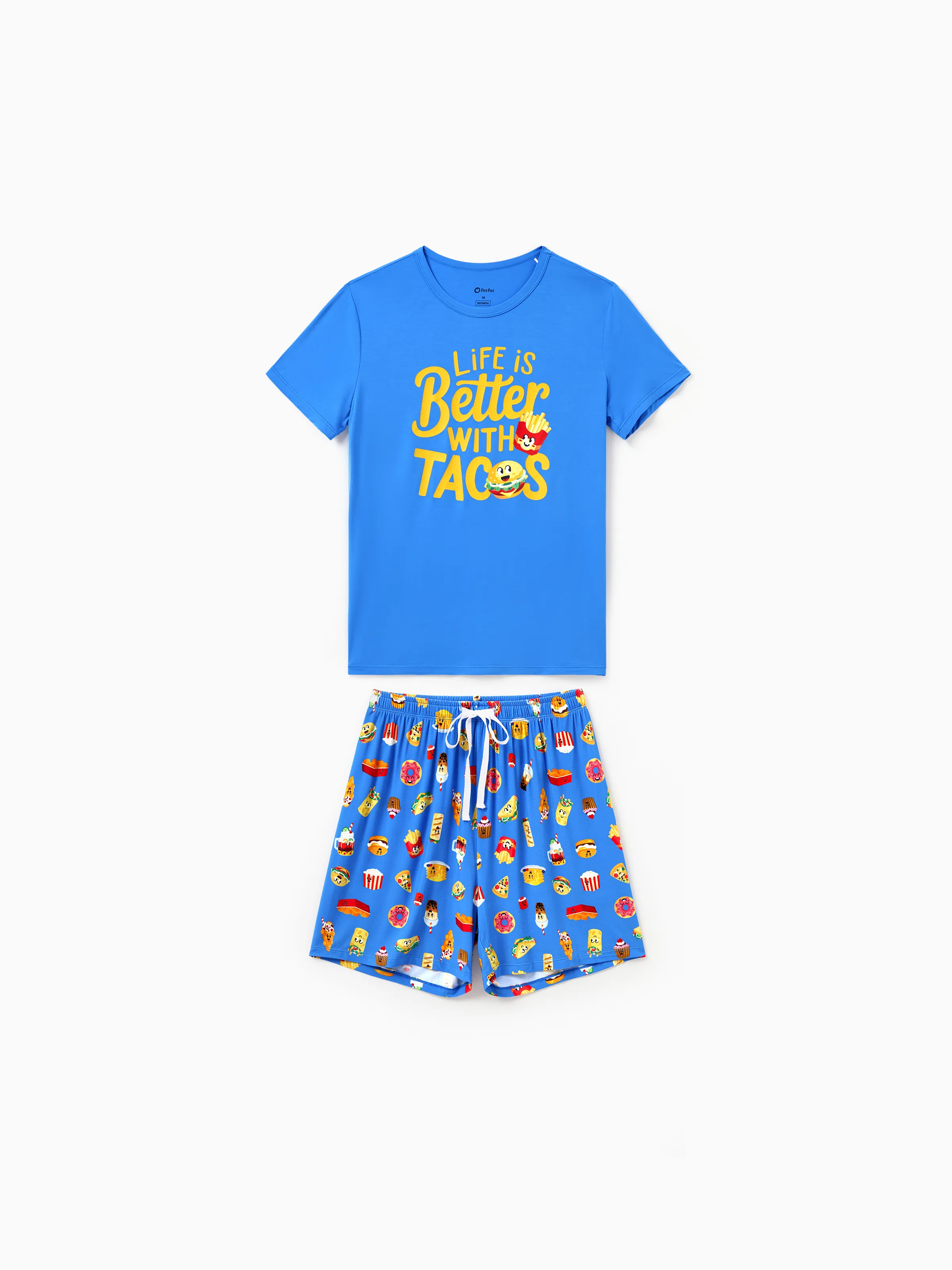 Family Matching Bamboo Pajamas Buttery Soft Bamboo PJs for Men Women Kids Toddler, Cute Burger & Fries Print Short Sleeve Sleepwear (Snug-Fitting for Children) Royal Blue - Image 5