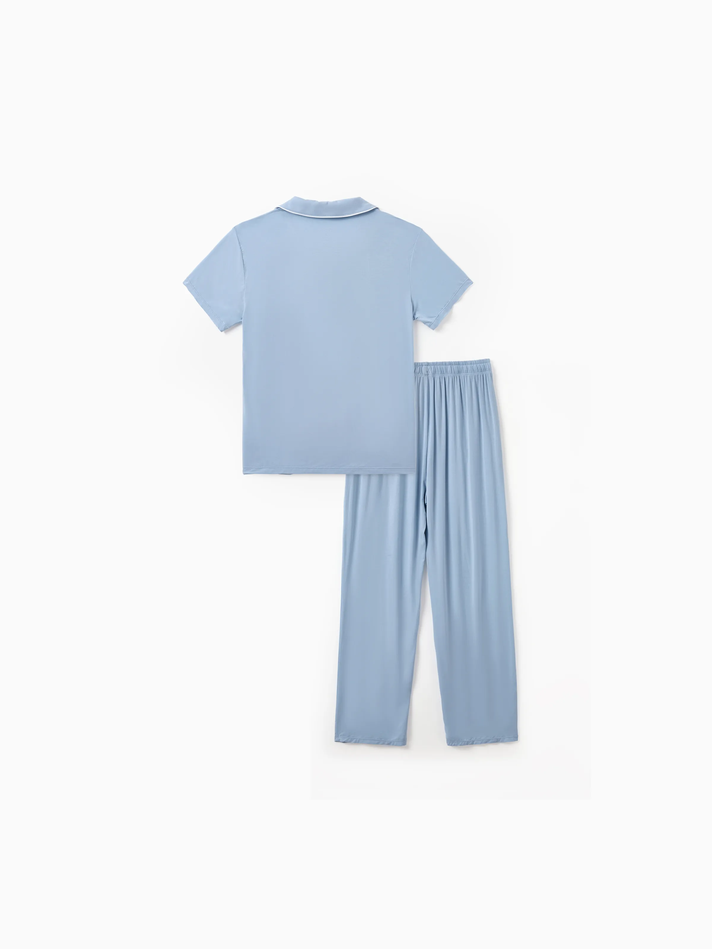 Family Matching Bamboo Pajamas Soft Bamboo Viscose PJs for Men Women Kids Toddler Baby, Classic Blue Short-sleeve Sleepwear with Button-Down Shirt and Pants Blue grey - Image 3