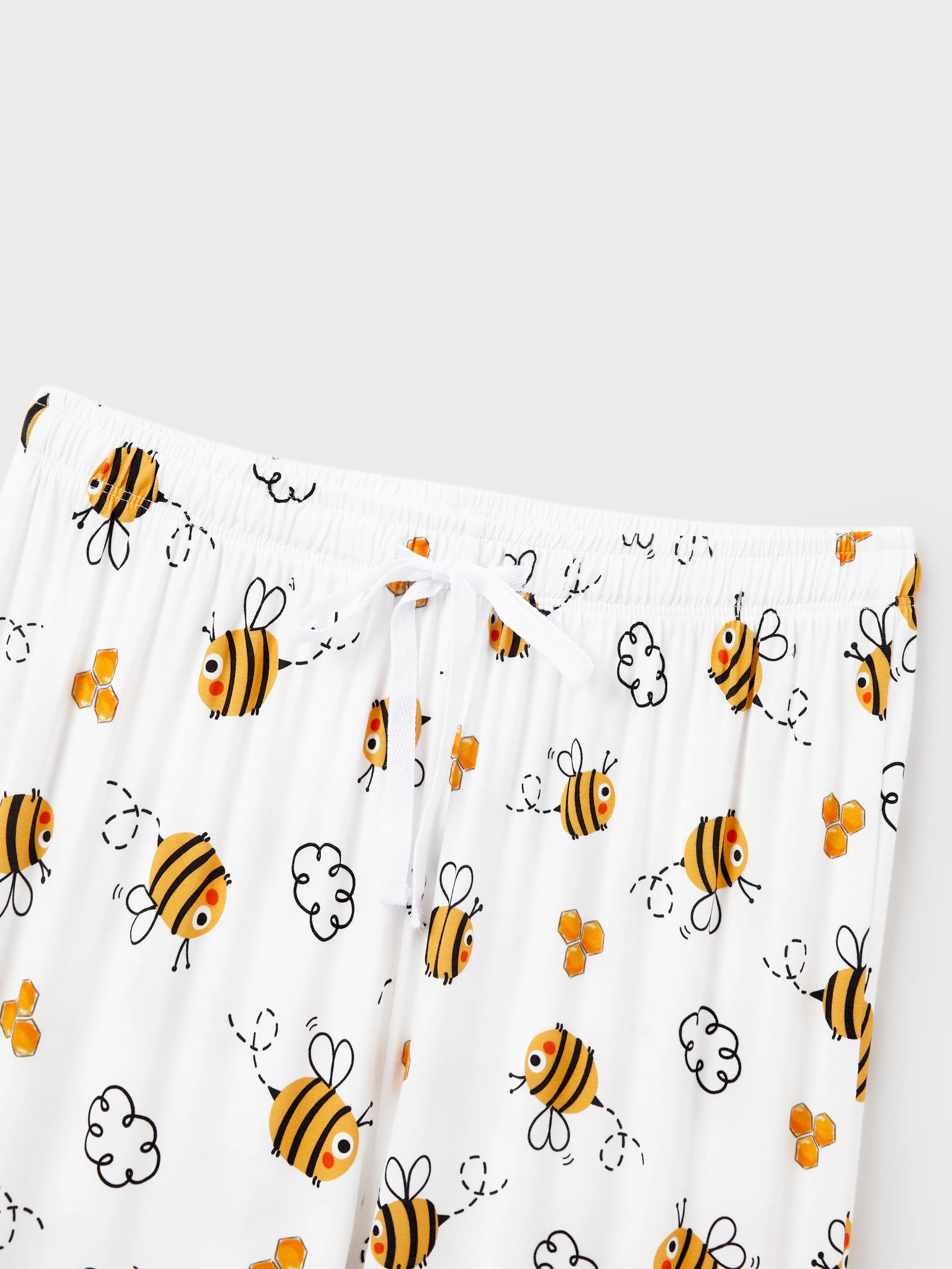 Family Matching Bamboo Pajamas Soft Bamboo Viscose PJs for Men Women Kids Toddler, Cute Bee Print Sleepwear with Short Sleeve Top and Long Pants White - Image 11