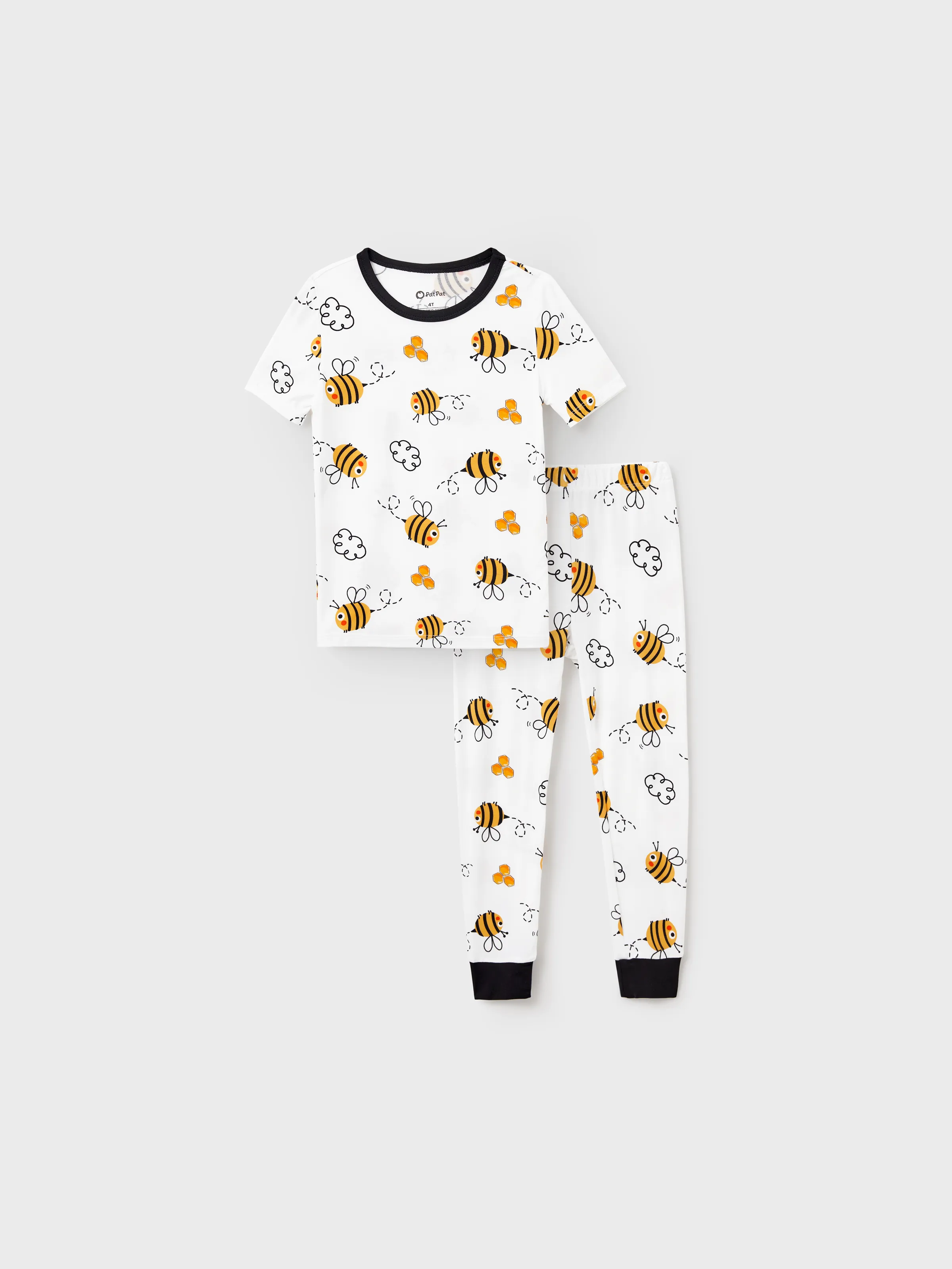 Family Matching Bamboo Pajamas Soft Bamboo Viscose PJs for Men Women Kids Toddler, Cute Bee Print Sleepwear with Short Sleeve Top and Long Pants White - Image 14