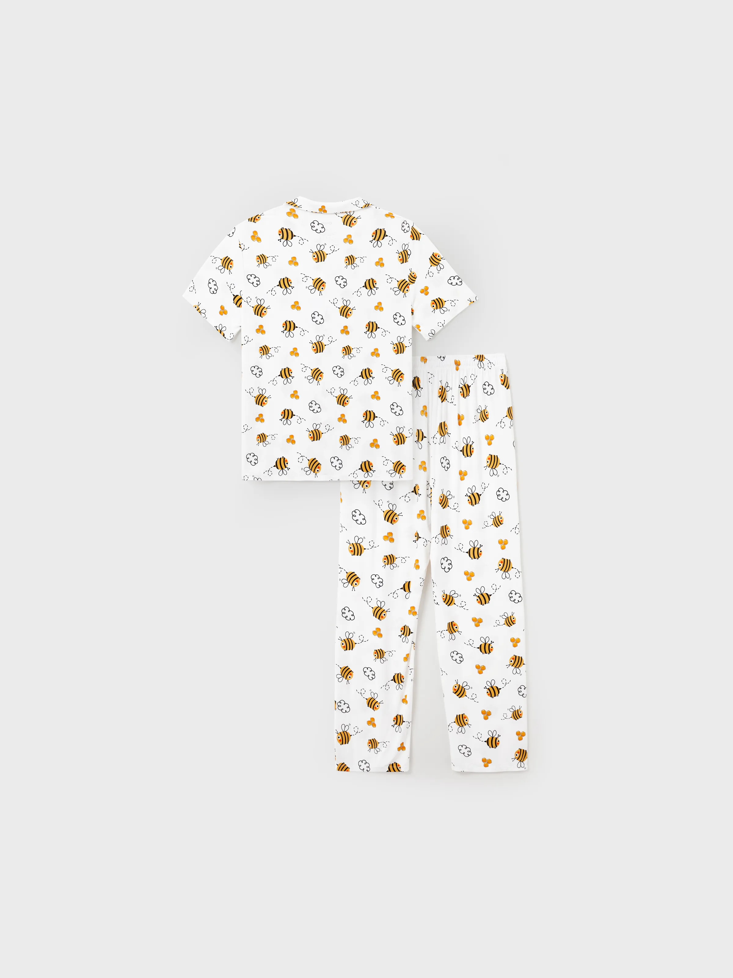 Family Matching Bamboo Pajamas Soft Bamboo Viscose PJs for Men Women Kids Toddler, Cute Bee Print Sleepwear with Short Sleeve Top and Long Pants White - Image 27