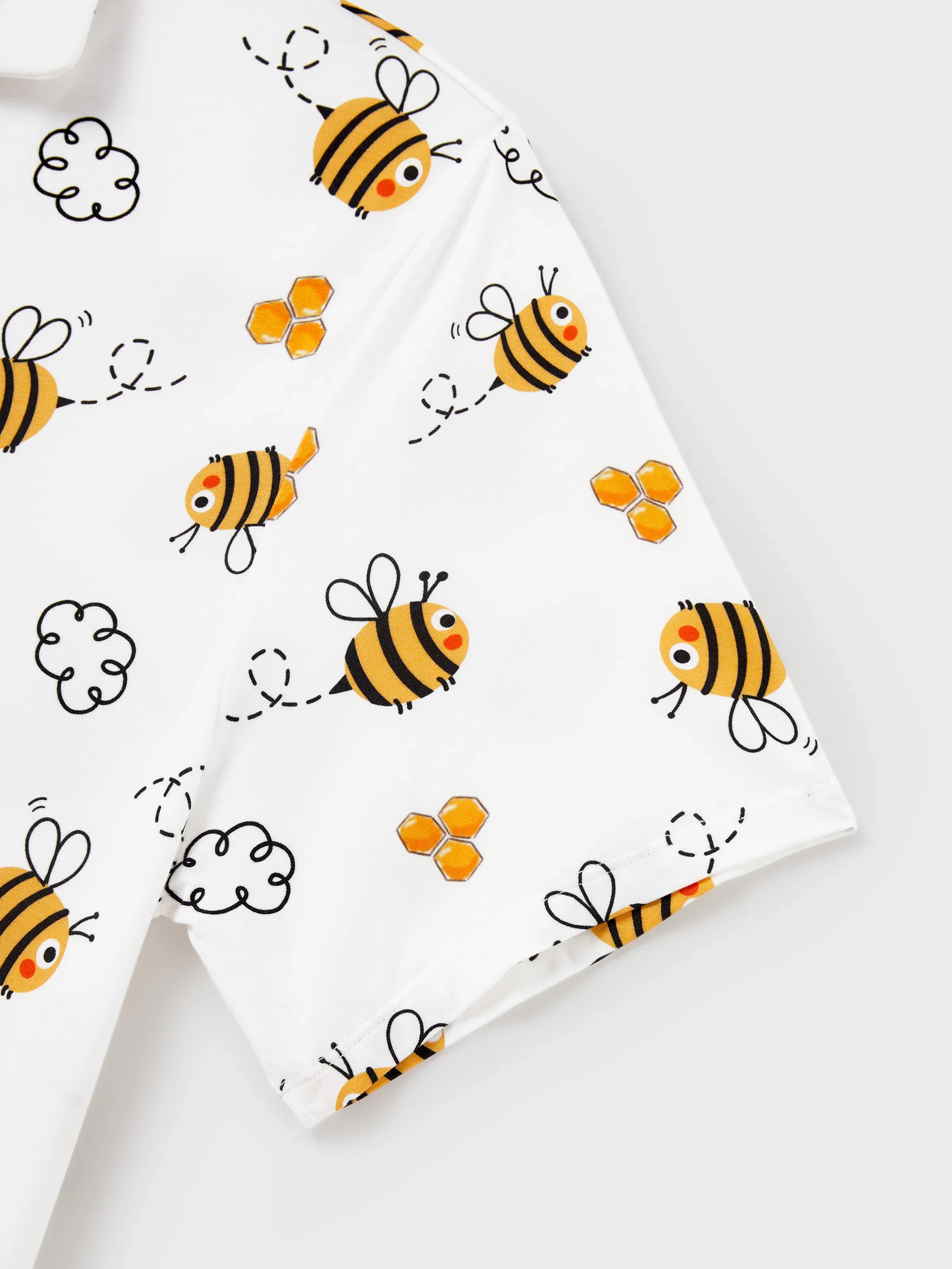 Family Matching Bamboo Pajamas Soft Bamboo Viscose PJs for Men Women Kids Toddler, Cute Bee Print Sleepwear with Short Sleeve Top and Long Pants White - Image 29