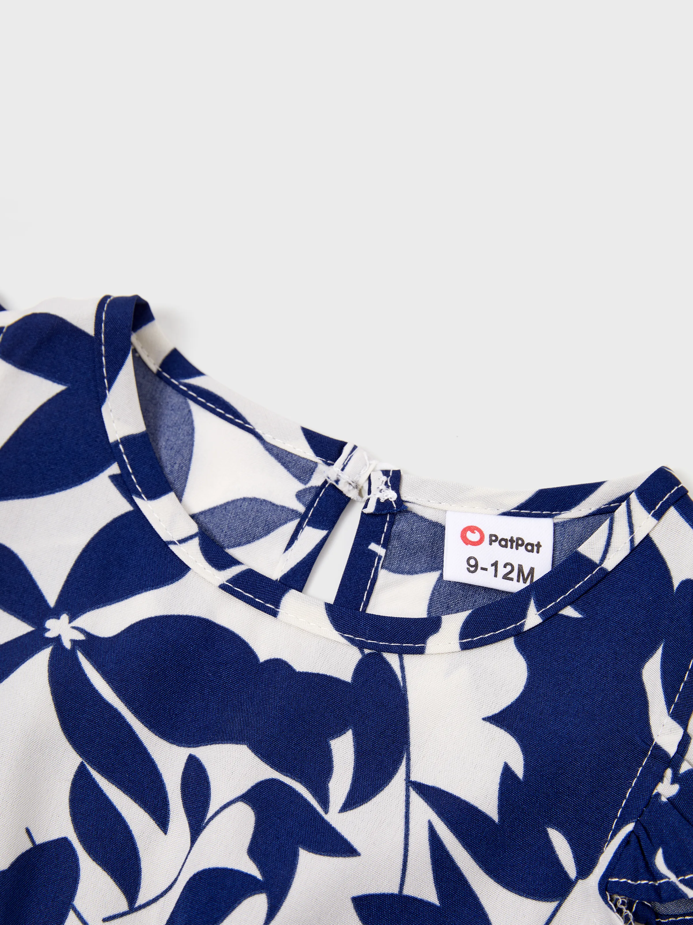 Family Matching Blue Colorblock Tee or Leaf Print Smocking Puff-sleeve Dress Set Blue - Image 10